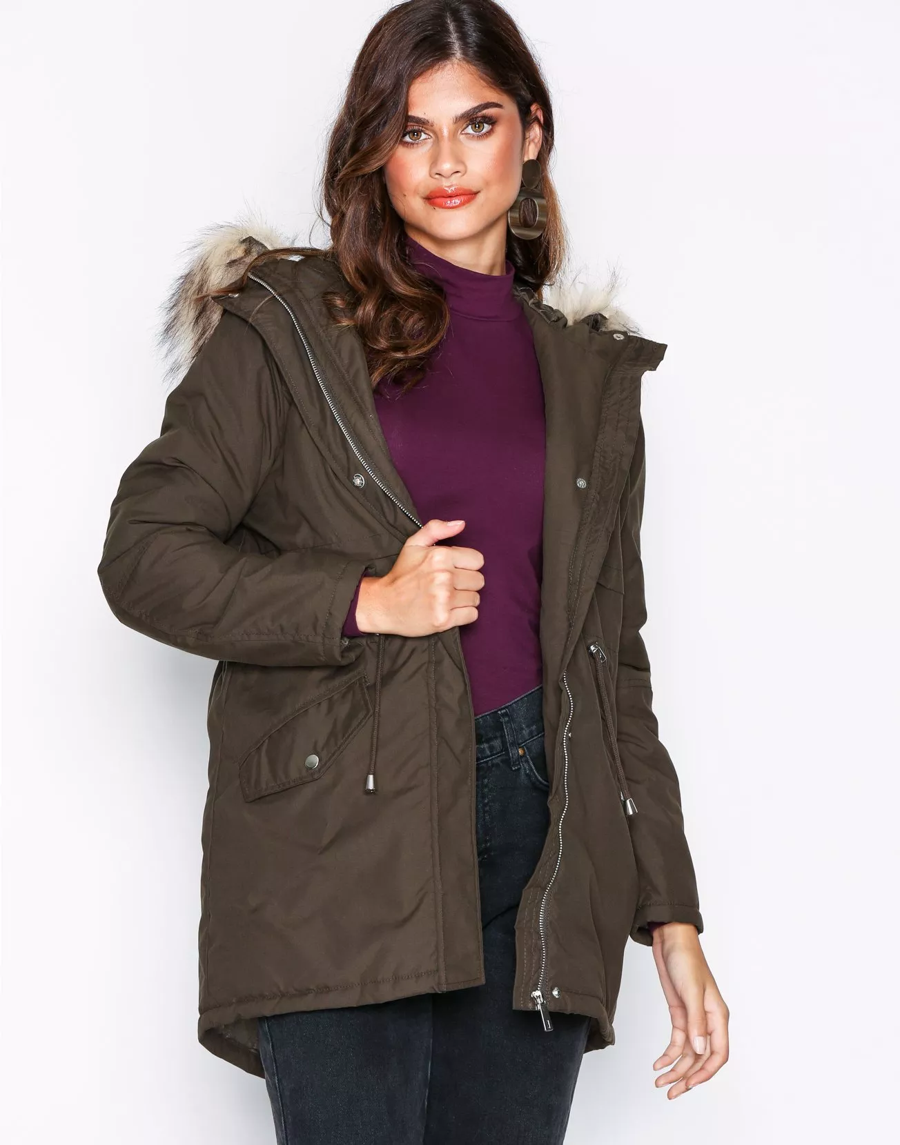 Buy New Look Faux Fur Trim Hooded Parka - Khaki | Nelly.com