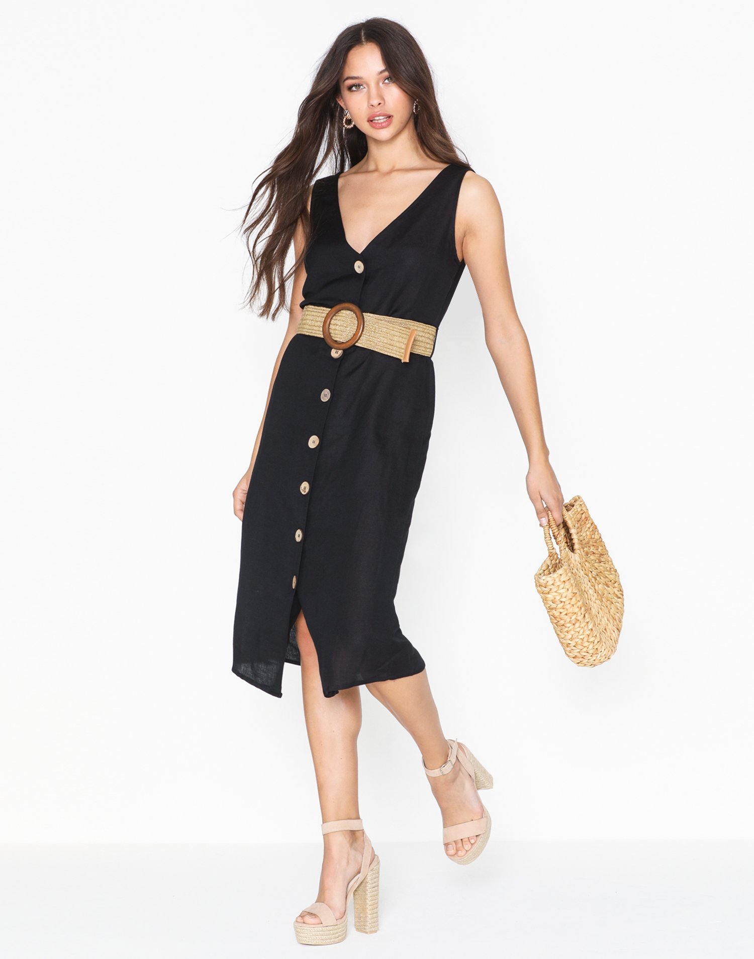 river island black linen dress