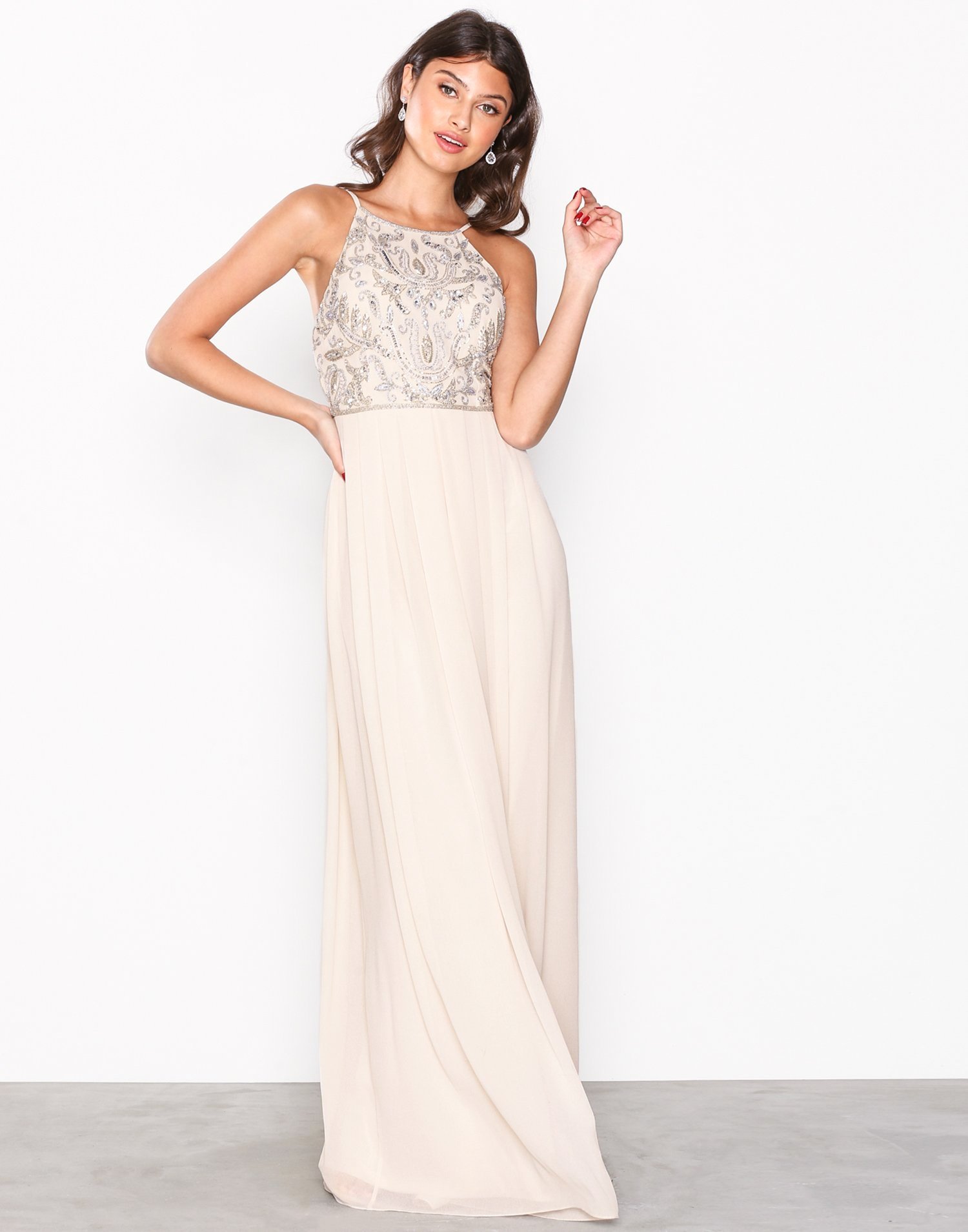 Tight Neckline Beads Gown