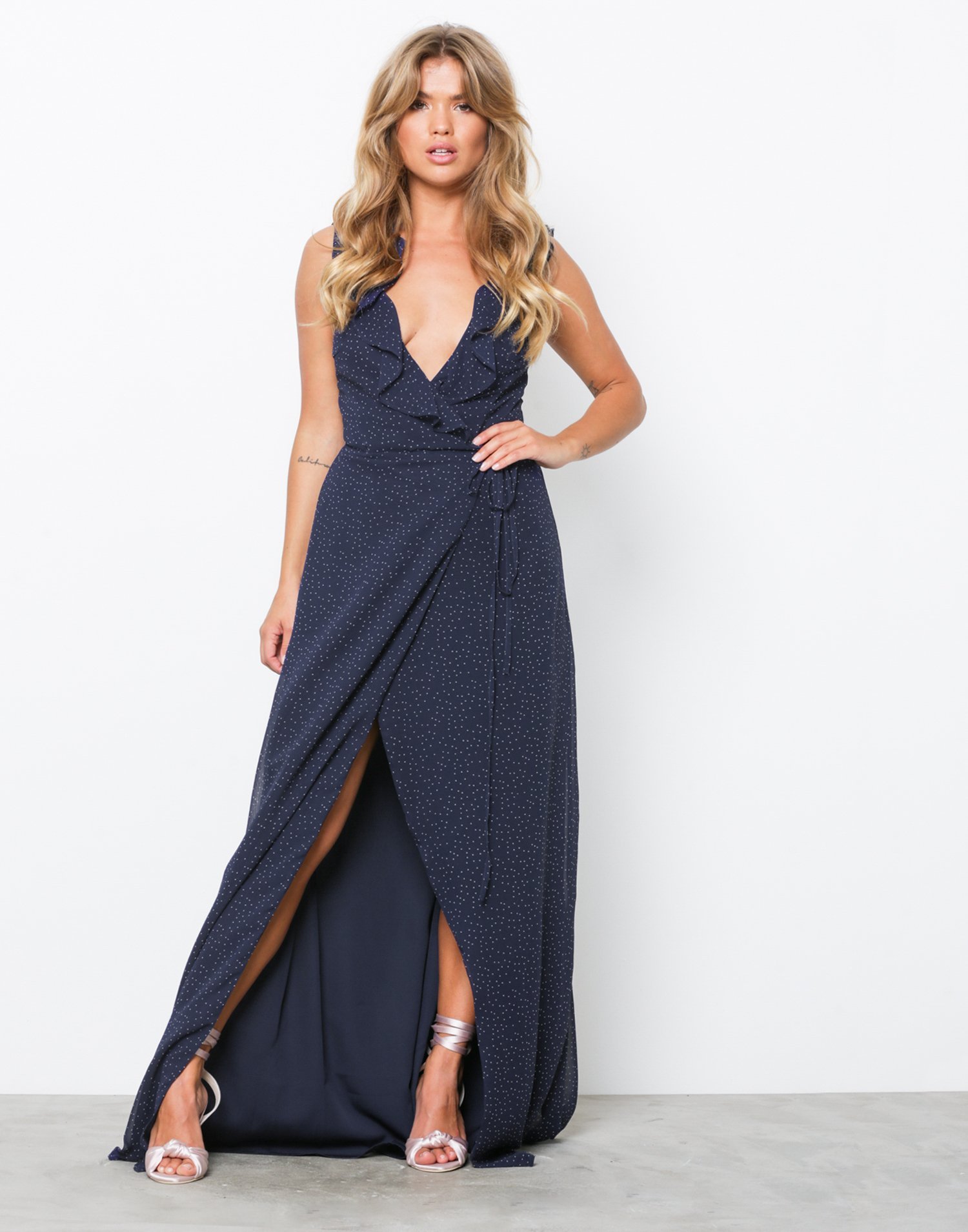 V-Neck Frill Gown