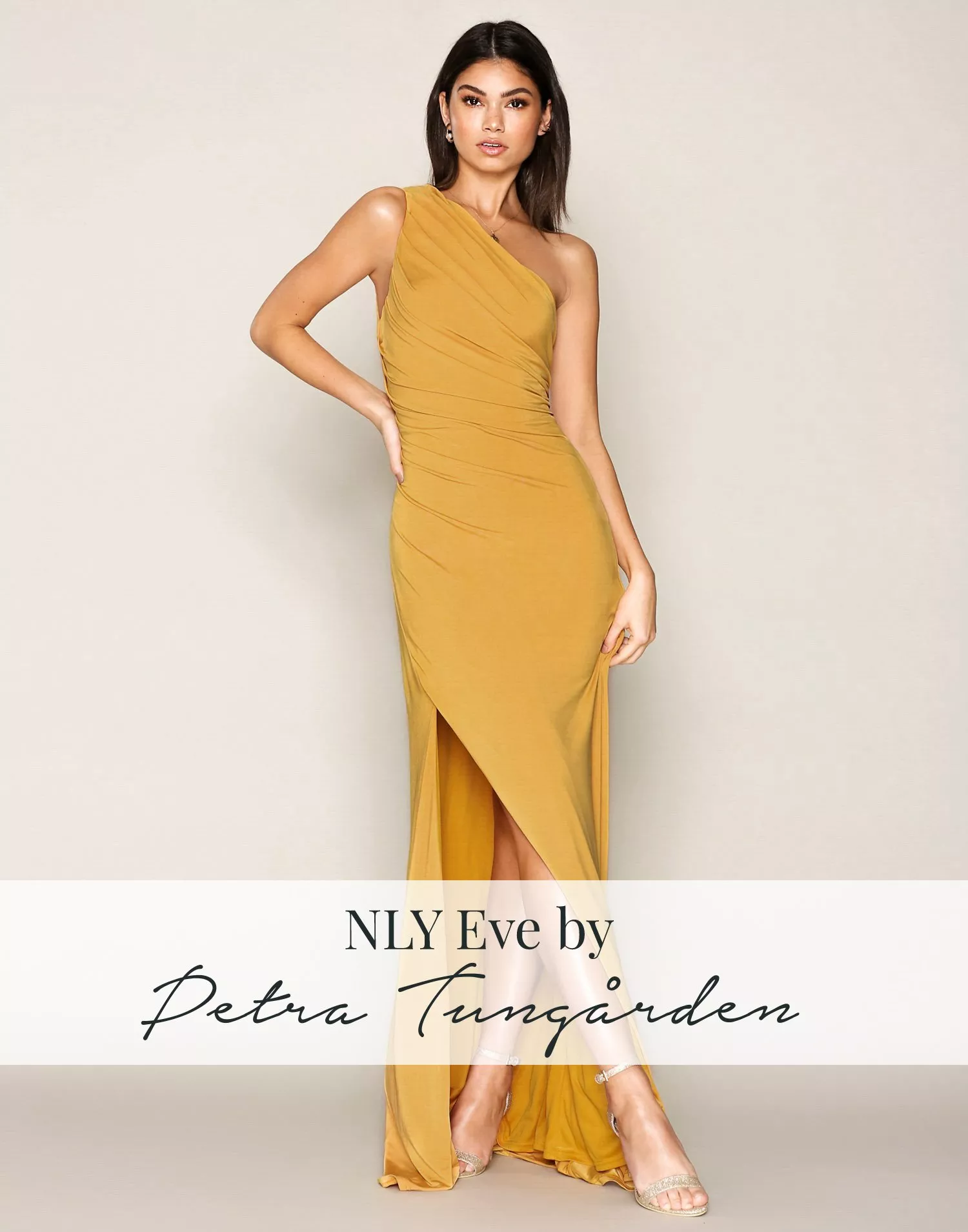 Køb Draped One Shoulder Gown - Gold Nelly.com
