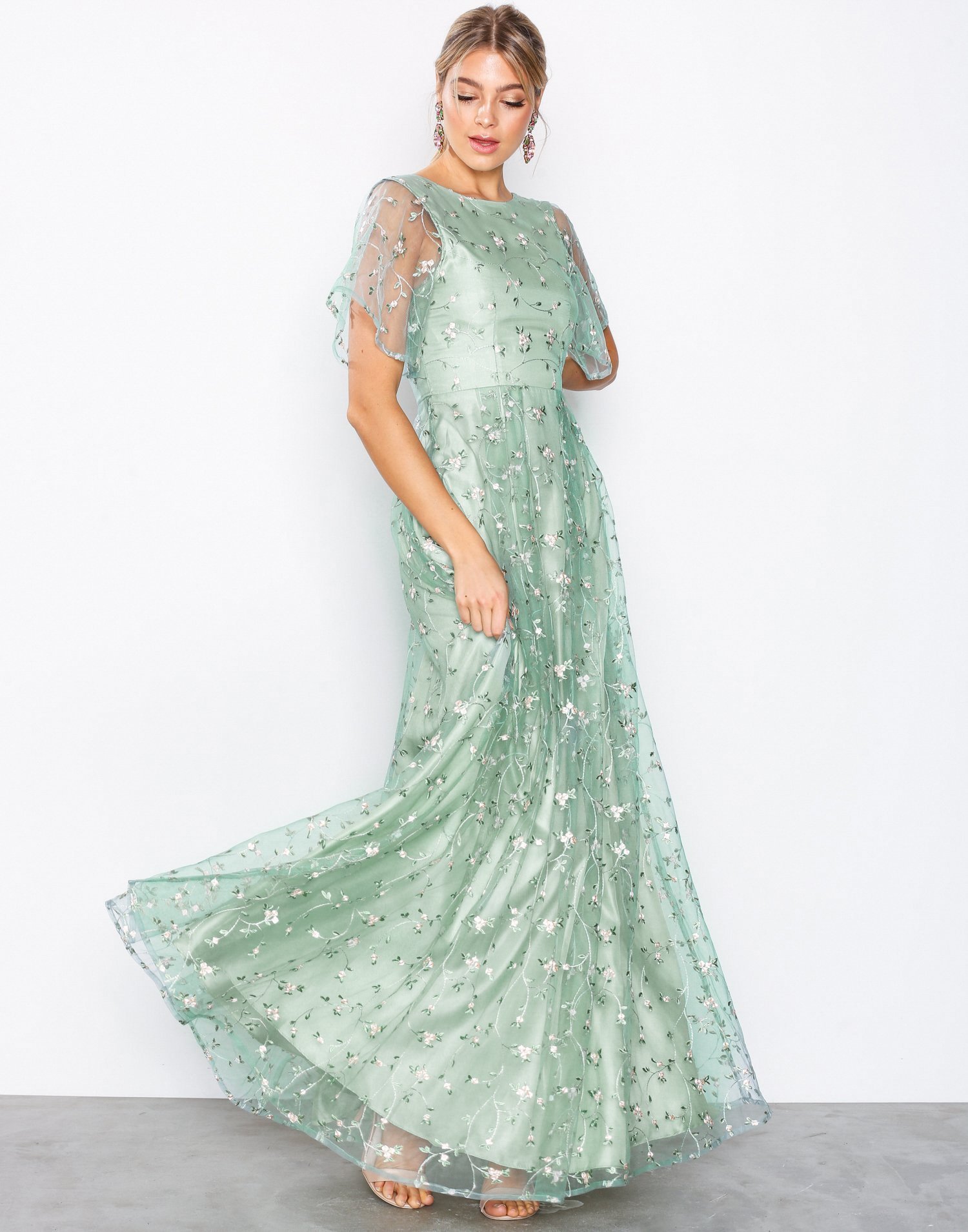 Embroidered Mesh Gown