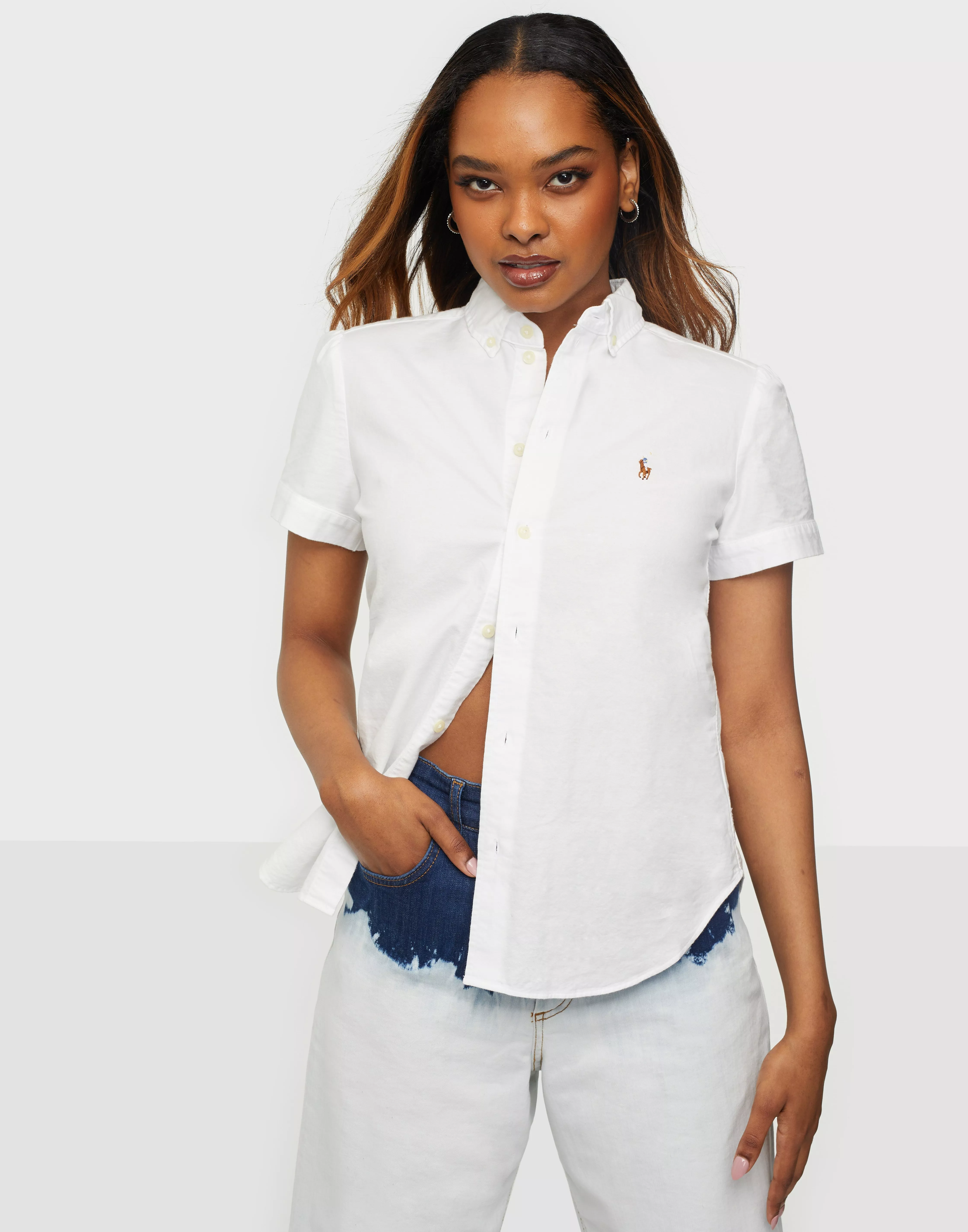 Women's white short store sleeve polo shirt