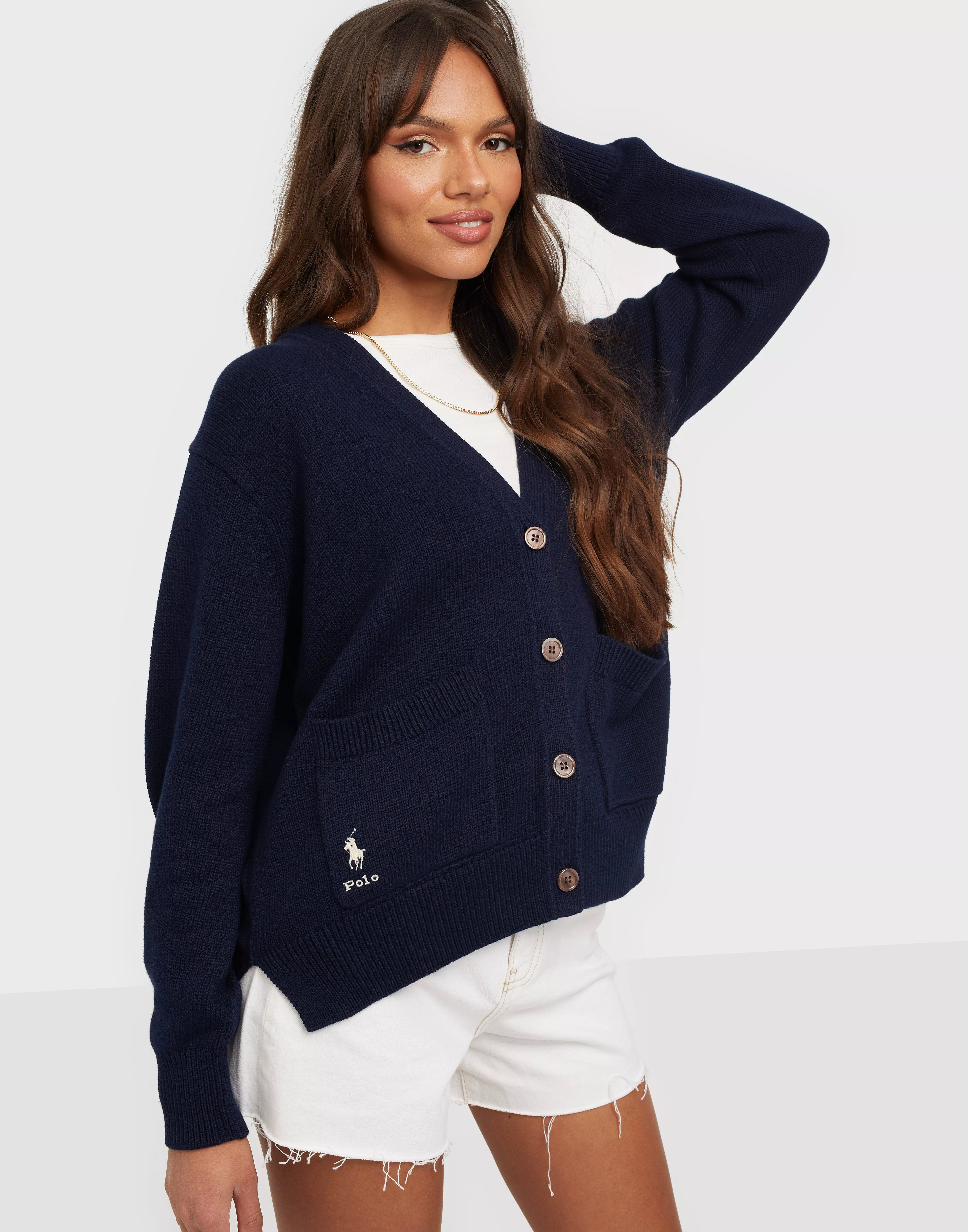 RALPH LAUREN Womens Cardigan Sweater UK 8 Small Navy Blue Wool, Vintage &  Second-Hand Clothing Online