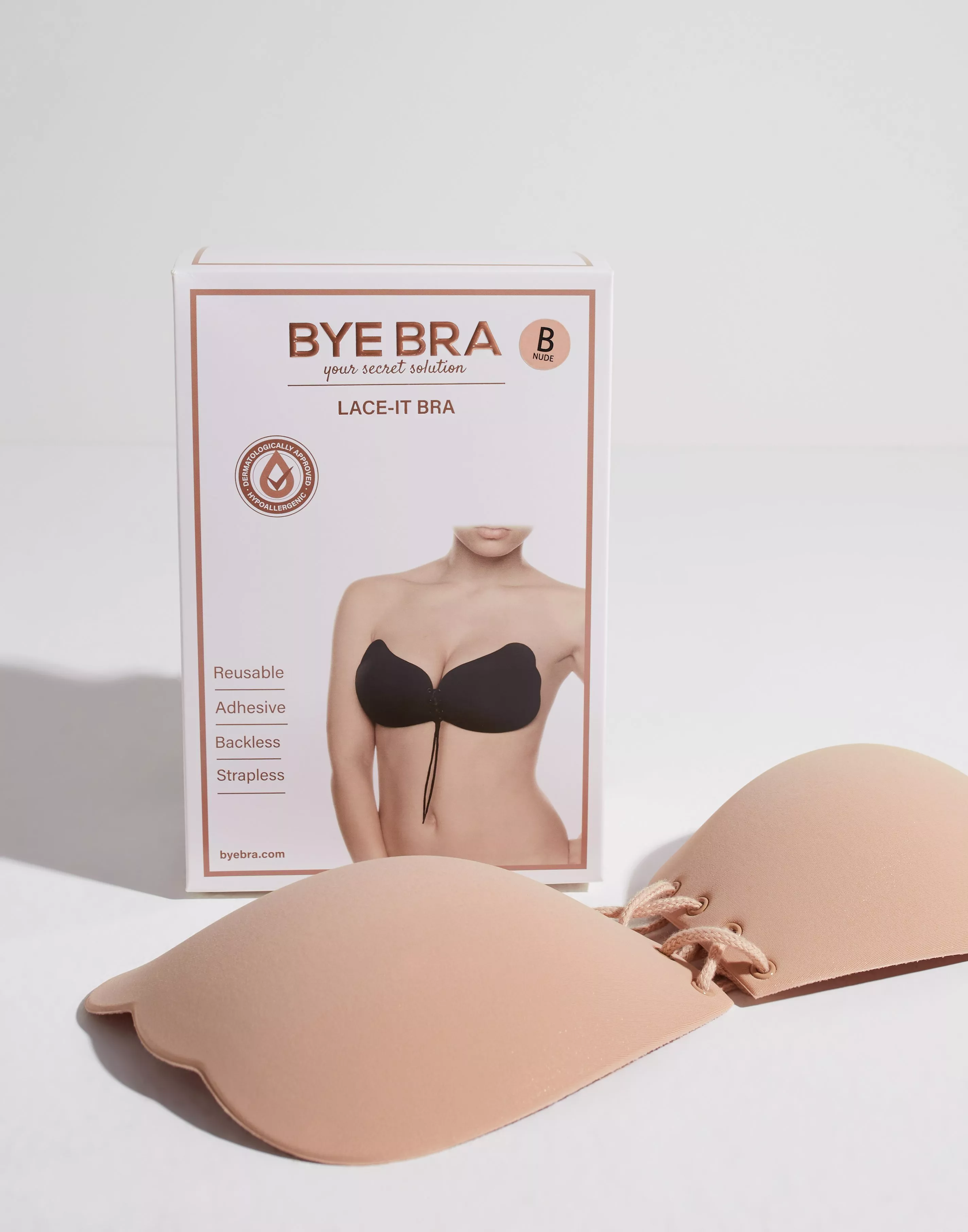 Bye Bra seamless U plunge backless and strapless stick on bra in beige