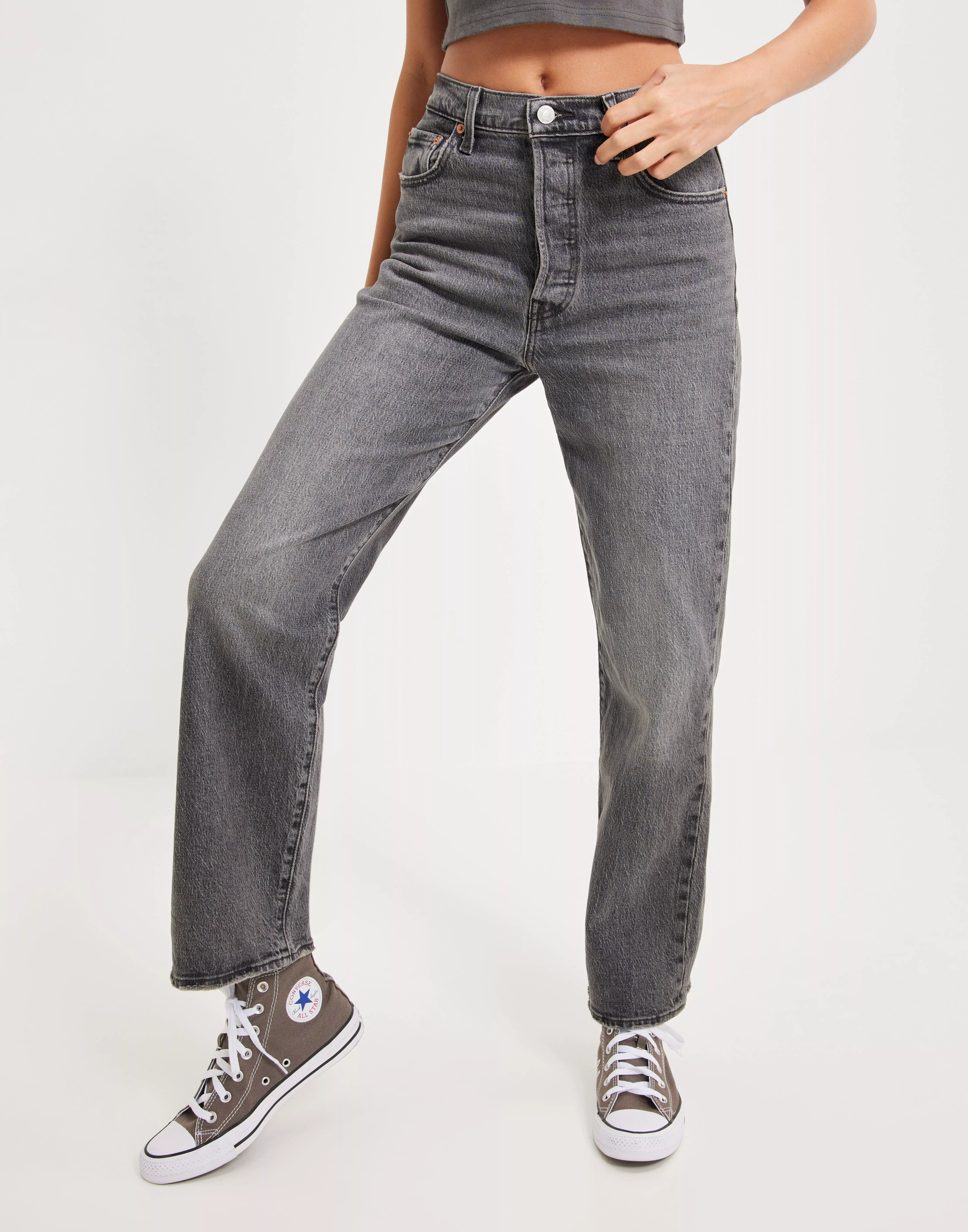 Ribcage Straight Ankle Jeans - Grey