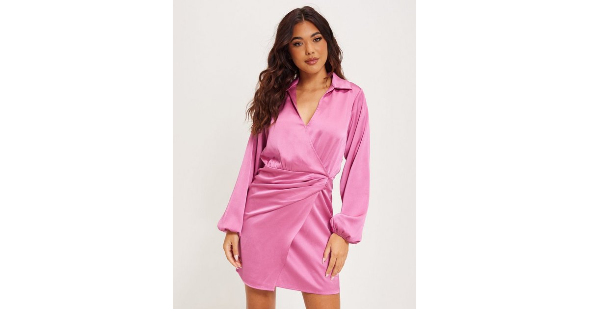 Buy Neo Noir Tulsa Satin Dress Fuchsia