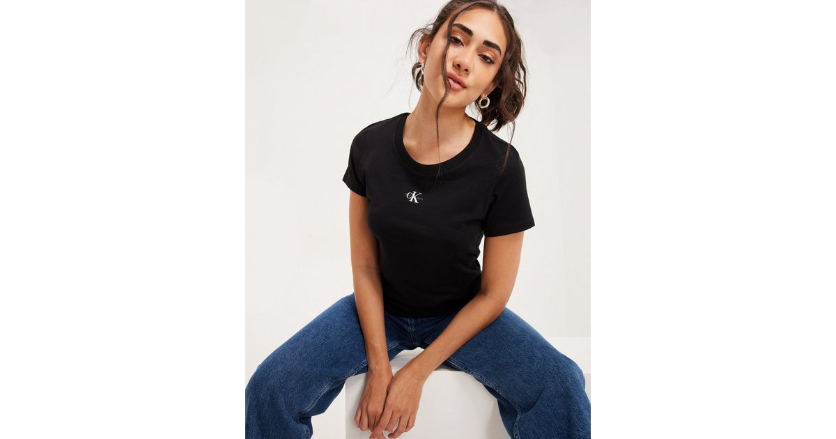 unermesslich Buy Calvin Klein Jeans FIT MICRO TEE Black MONOLOGO SLIM 
