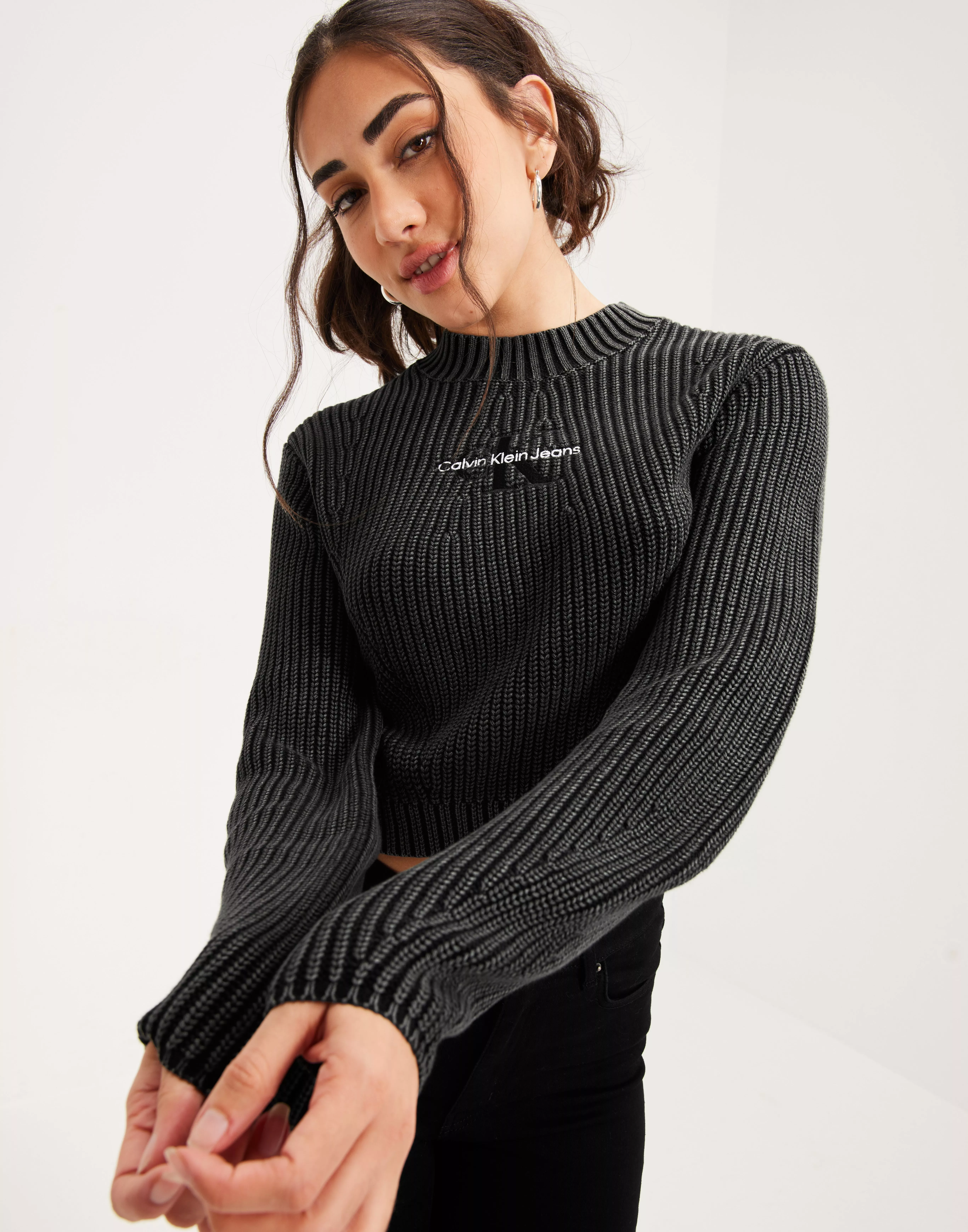 Buy Calvin Klein Jeans WASHED MONOLOGO SWEATER - Black | Strickkleider