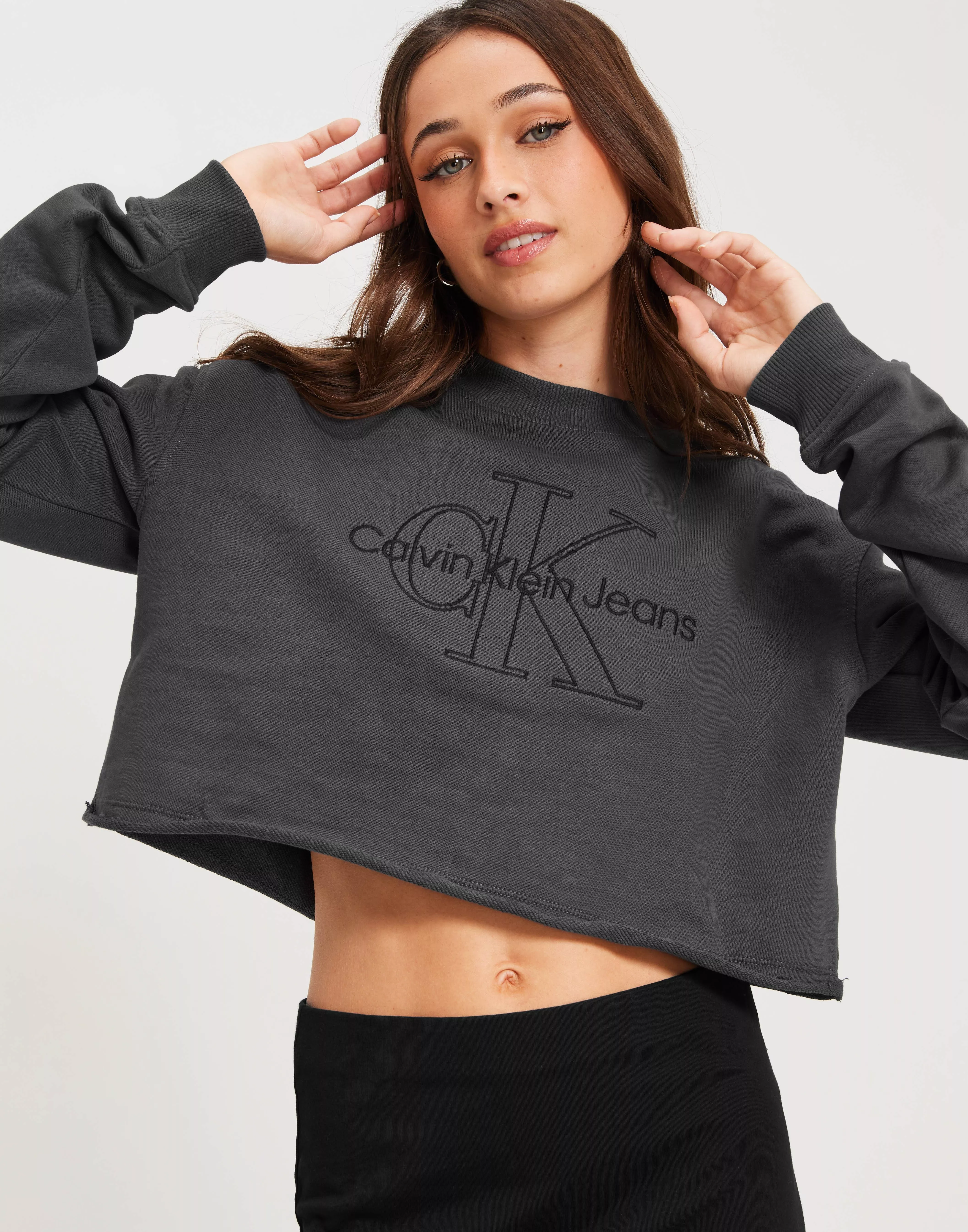 Calvin klein retro logo hotsell cropped sweatshirt