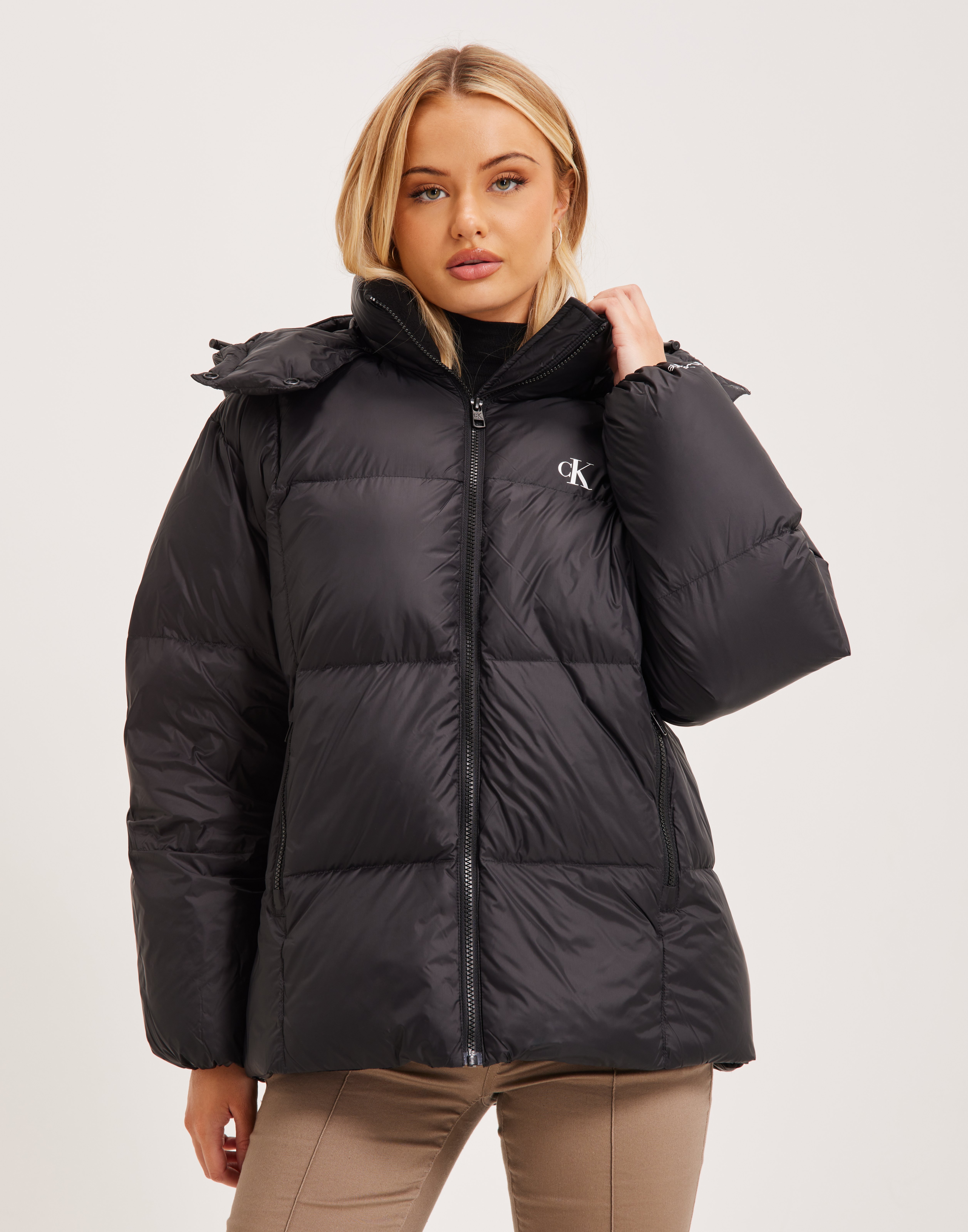 calvin klein jeans oversized logo puffer