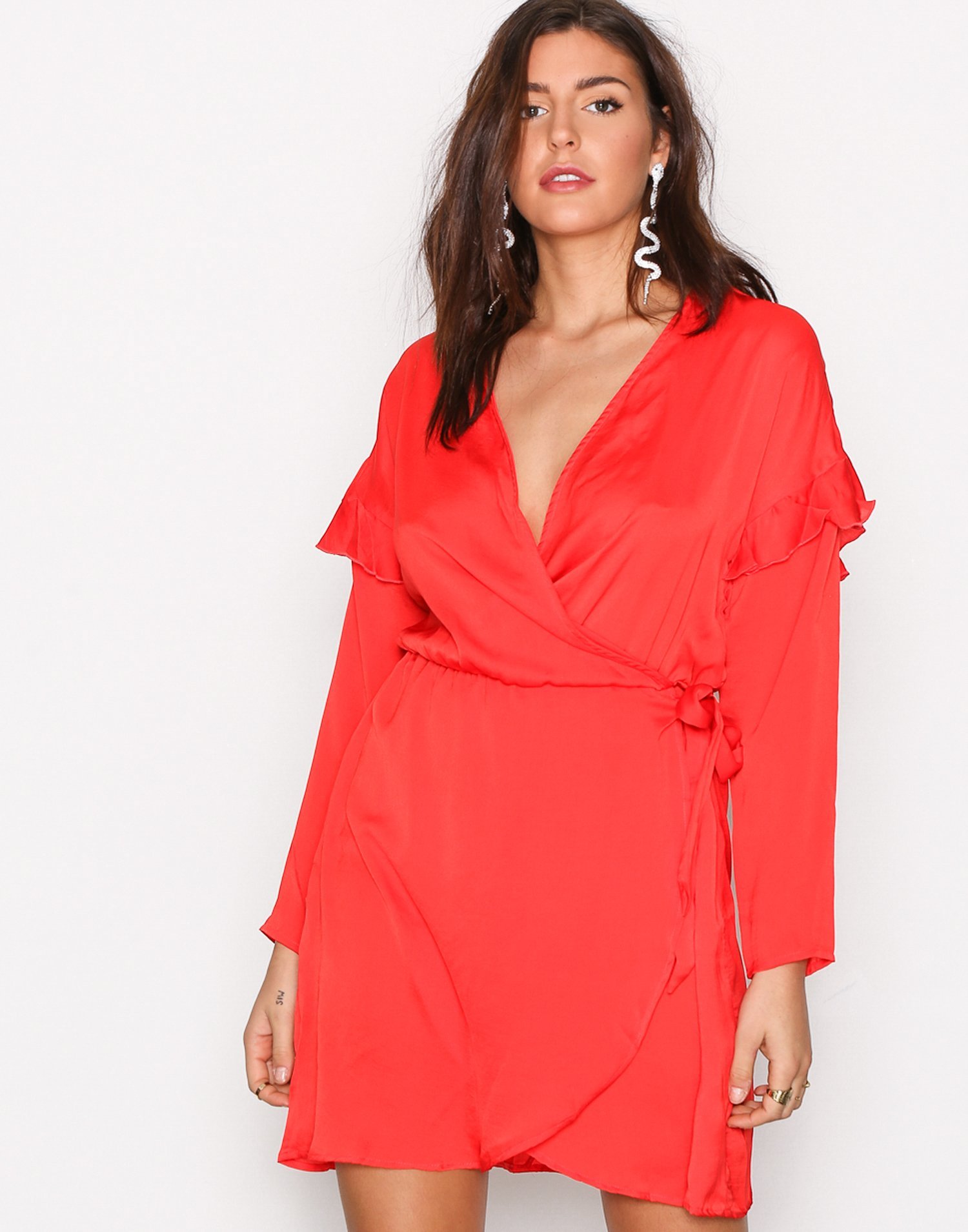 Satin Frill Wrap Dress