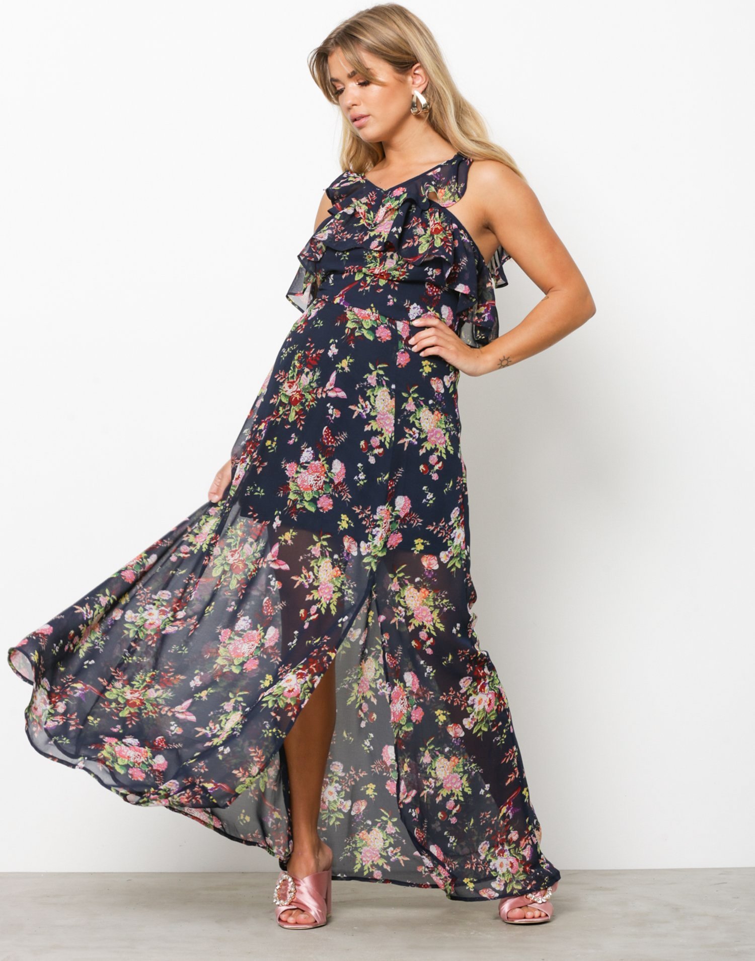 Frill Shoulder Long Dress