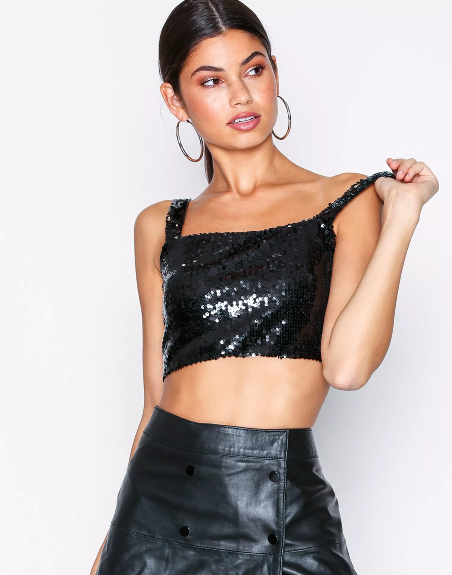 Buy Nelly Sequin Crop Top - Black