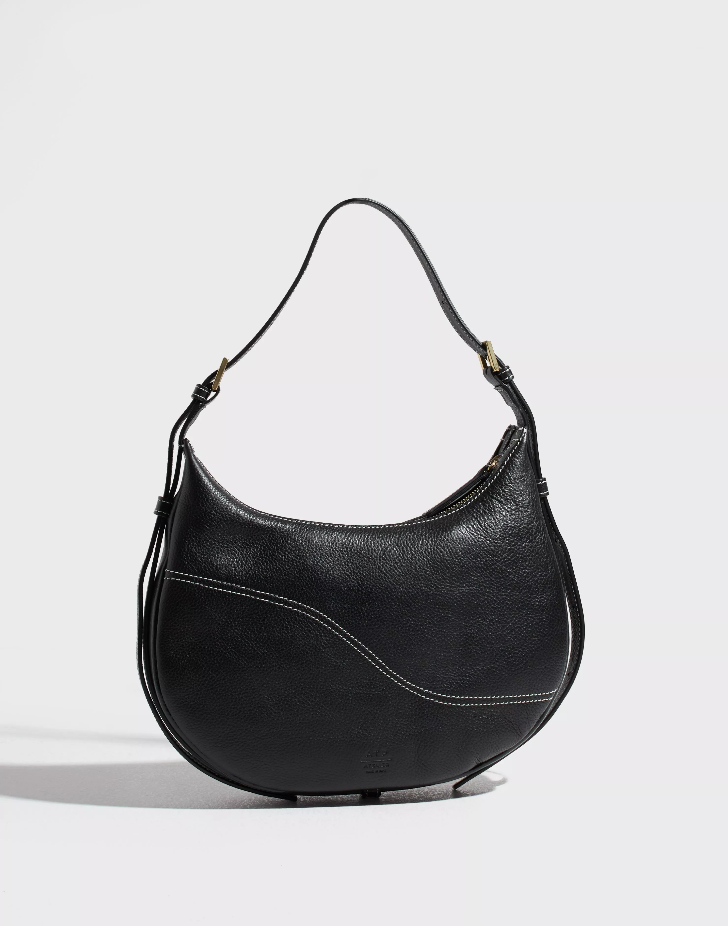 Liveri Black/Contrast Stitch Grained leather Small hobo bag – ATP Atelier