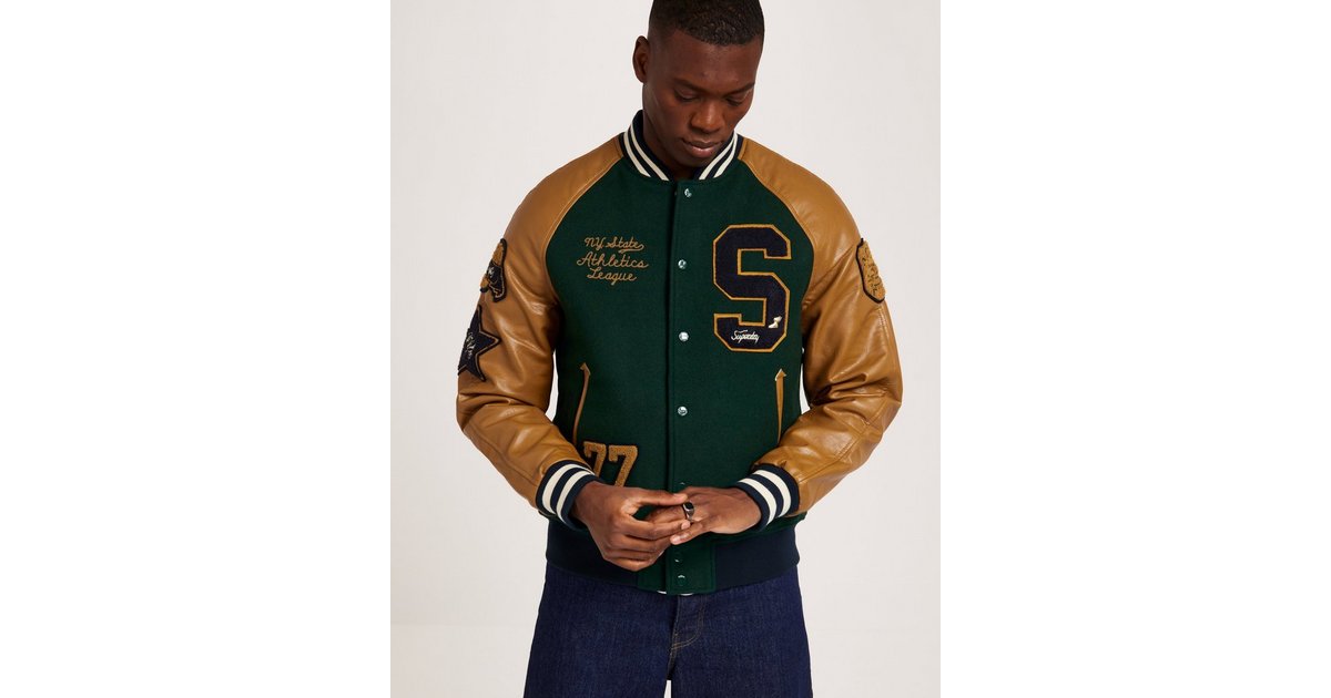 Superdry College Varsity Patched Bomber Jacket Green S Man