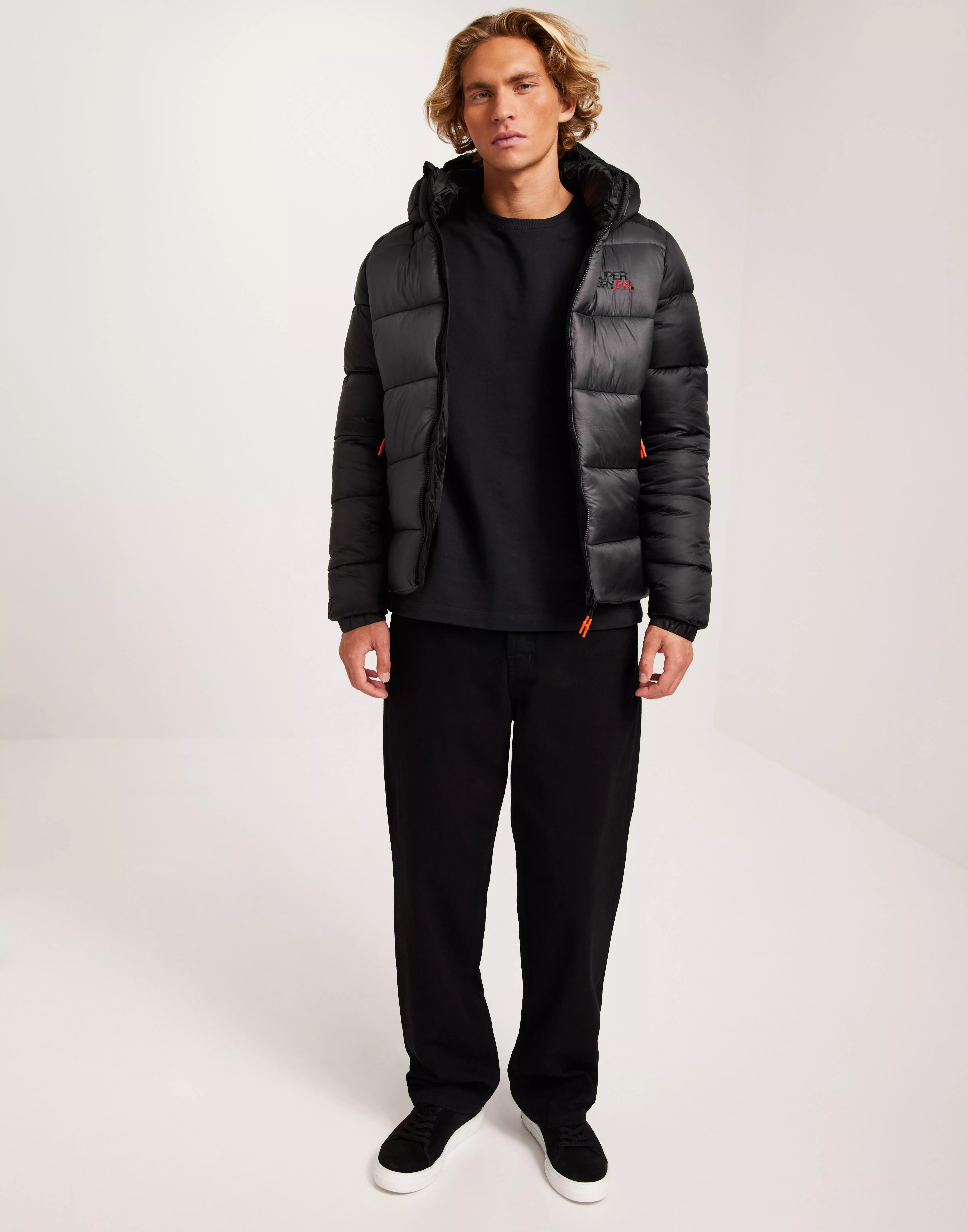 Men's - Hooded Colour Block Sports Puffer Jacket in Black