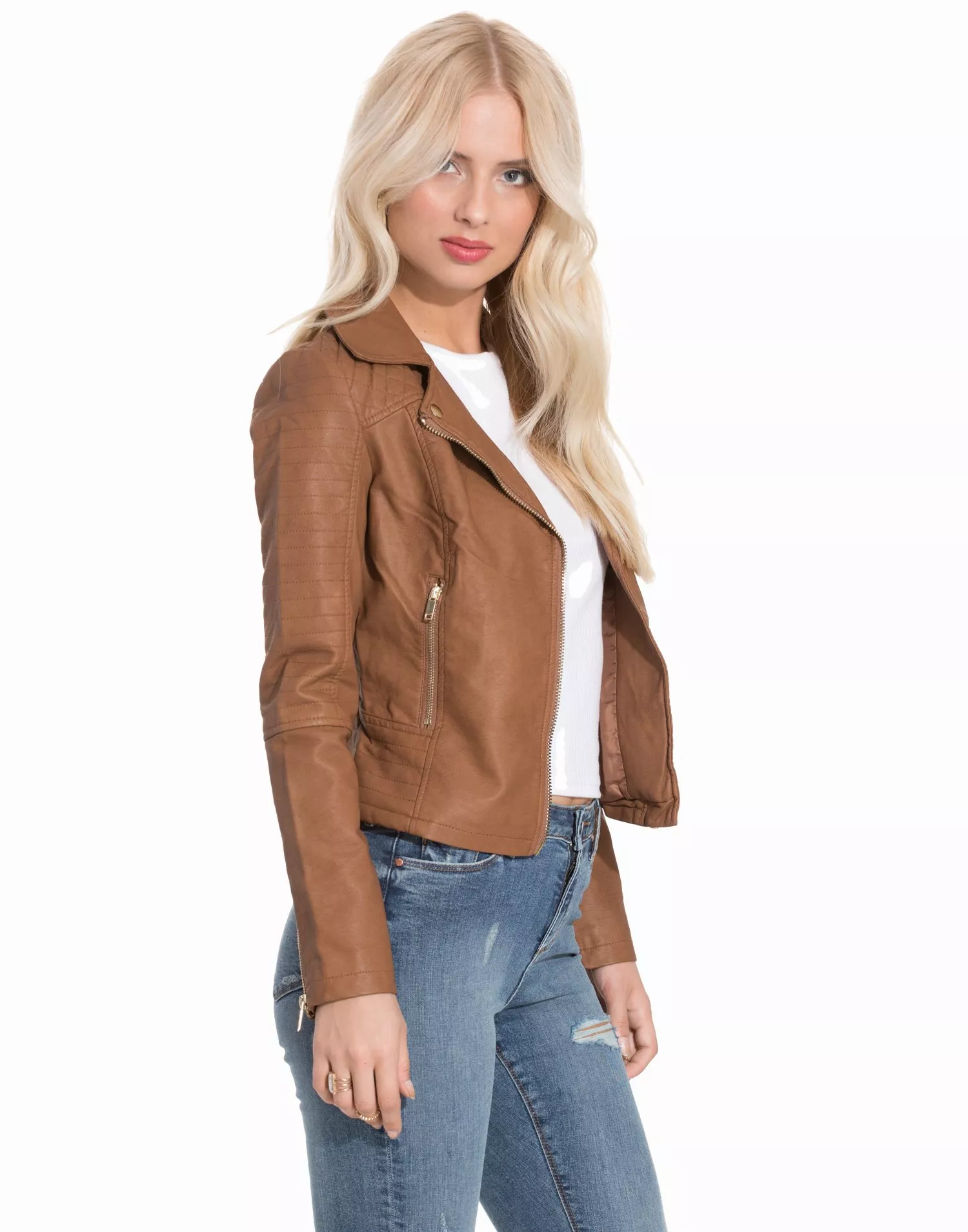 Faux leather hot sale tan jacket