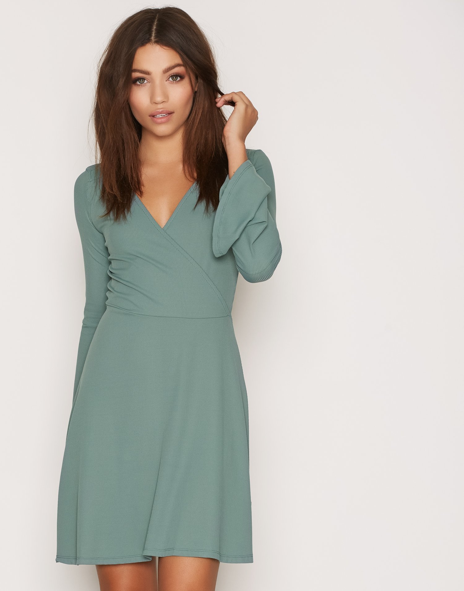 Trumpet Sleeve Wrap Dress