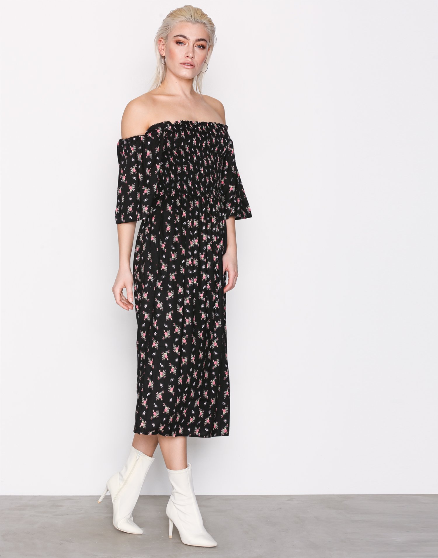 Sheared Flute Sleeve Midi Dress