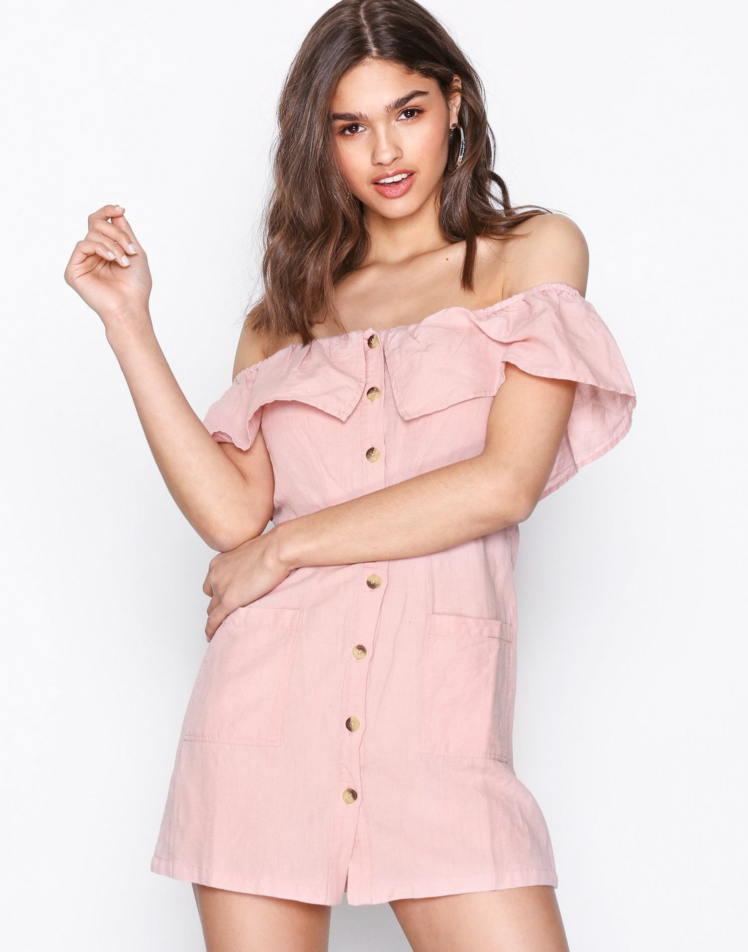 Linen Bardot Mini Dress