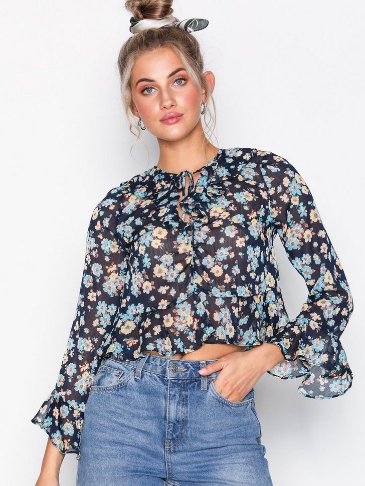 Festbluse Floral Print Frilled Ruffle Blouse festtop