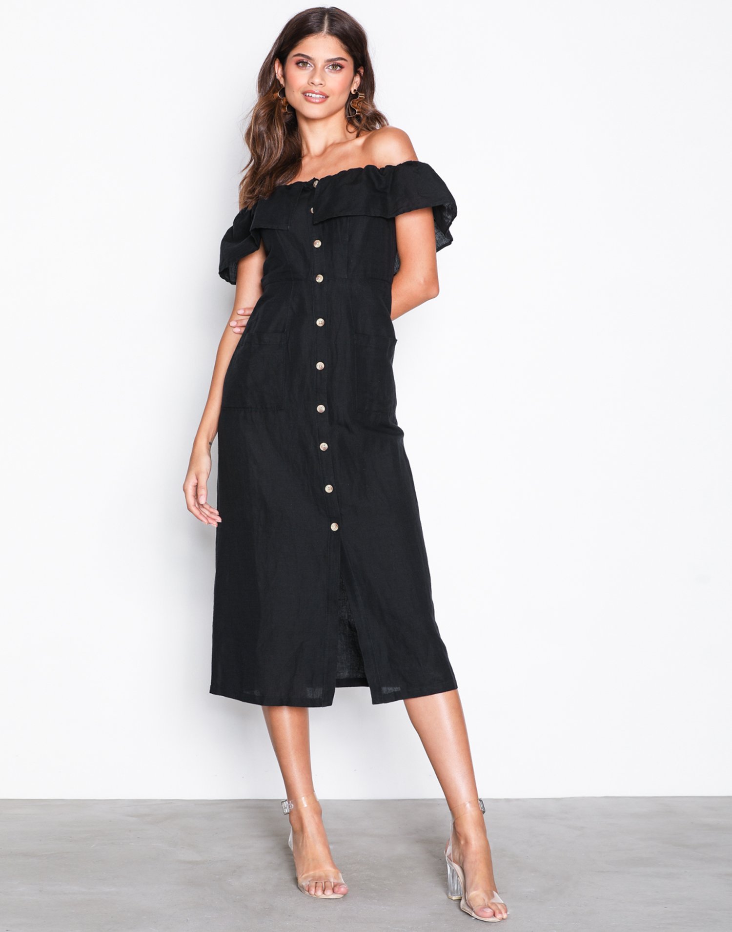 Linen Bardot Midi Dress