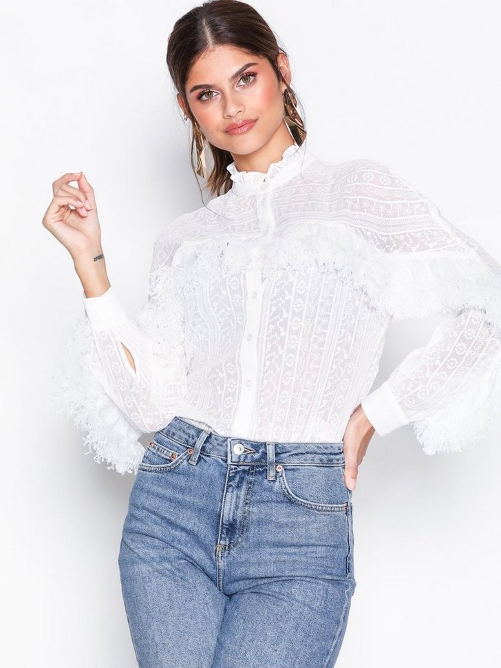 Festbluse Fringe Trim Shirt festtop