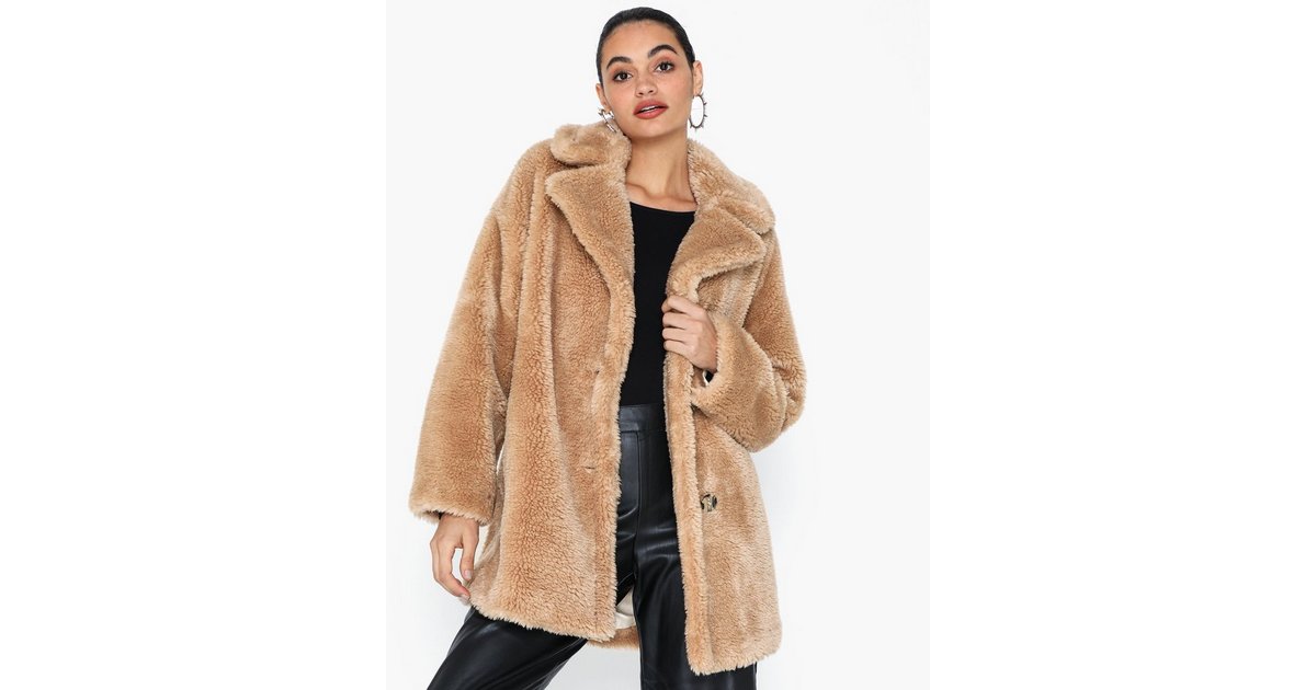 Topshop borg coat outlet camel