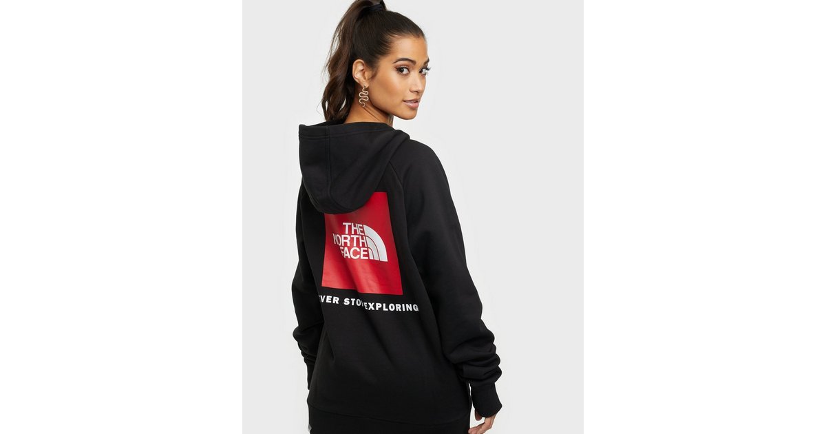 The north face raglan red box hoodie hot sale in black