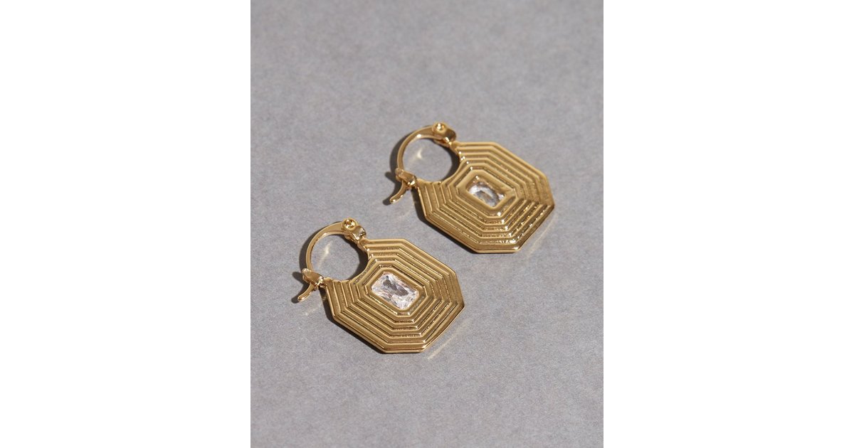 Ridged Pyramid Pendant Earrings- Gold