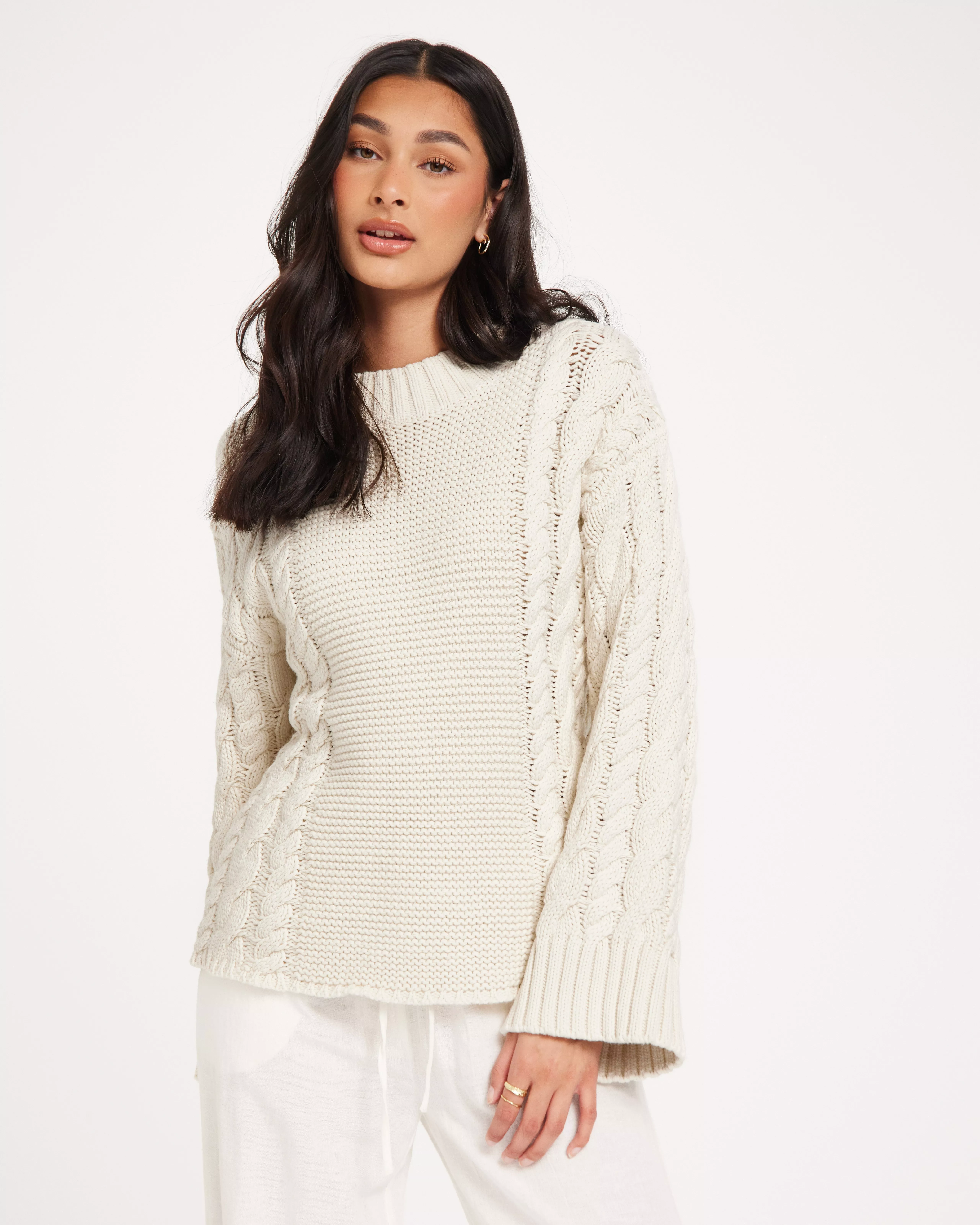 Knitted zip sweater - White - Women - Gina Tricot