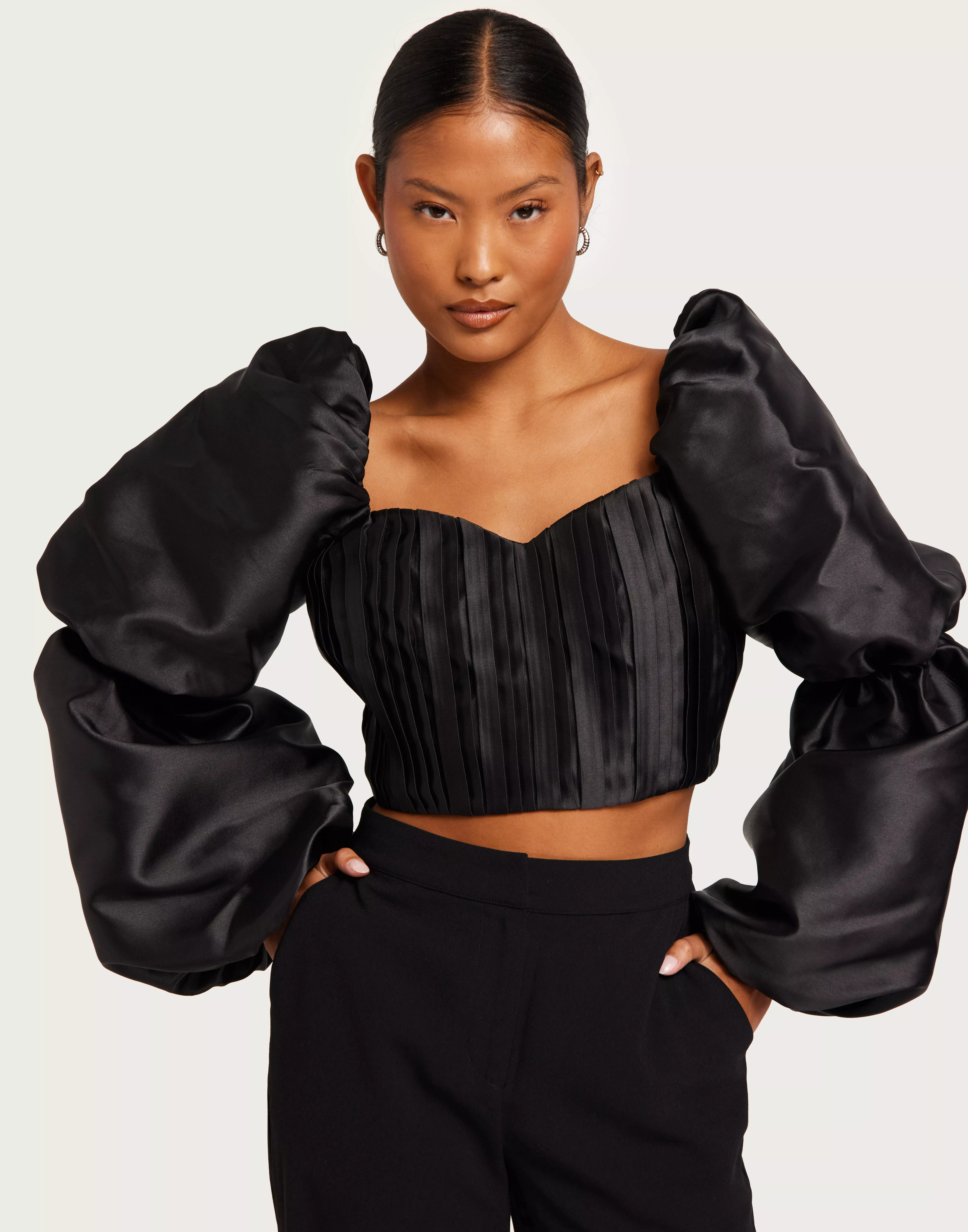 Buy By Malina Hannah pouf sleeve cropped top Black Nelly