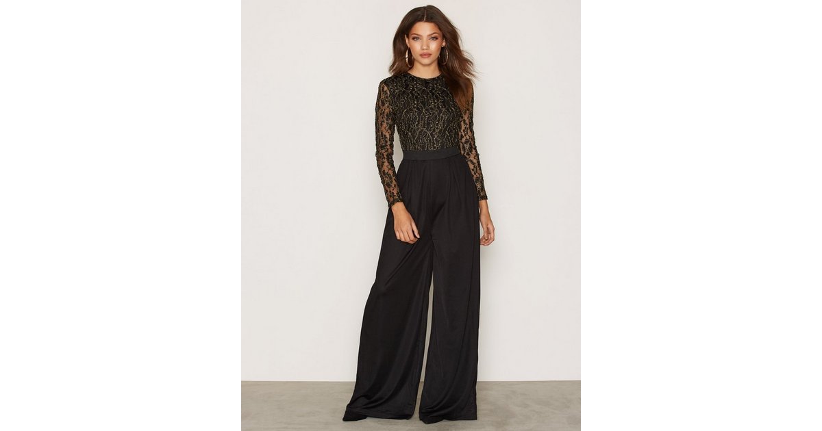 Women Rare London  Black Long Sleeve Lace Jumpsuit ⋆ Partyofdress