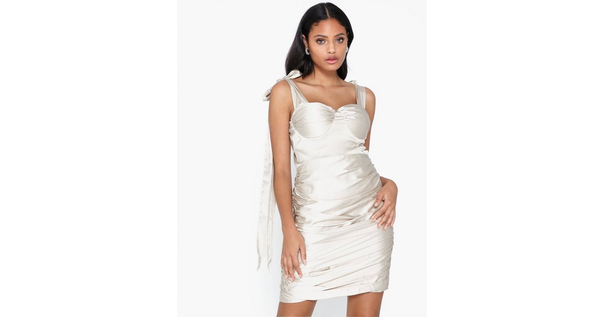 Buy Rare London Satin Statement Tie Strap Dress - Stone | Nelly.com