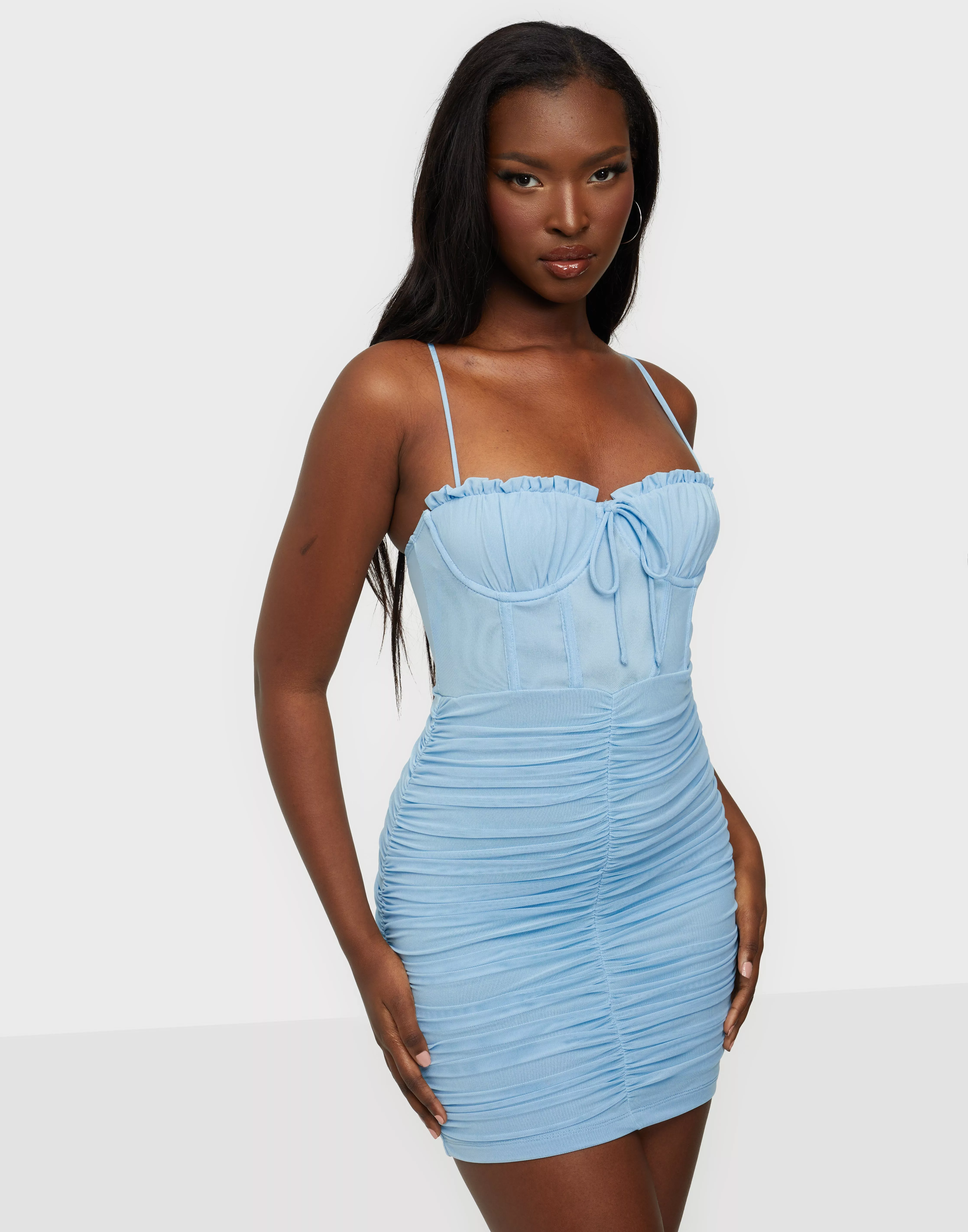 Baby blue ruched discount dress