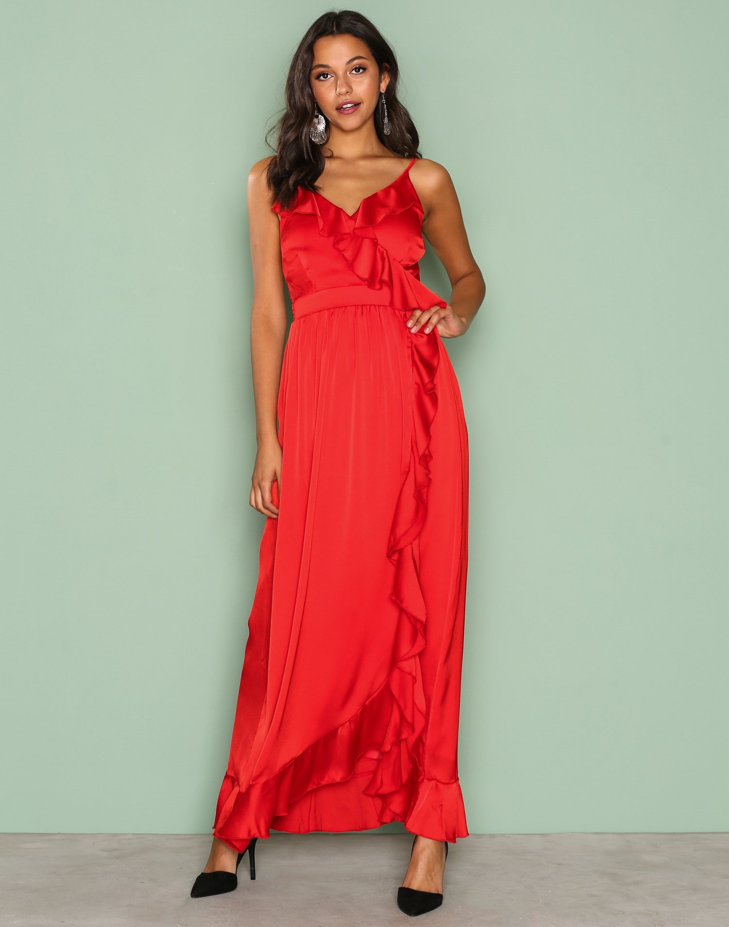 Wrap Ruffle Front Maxi Dress