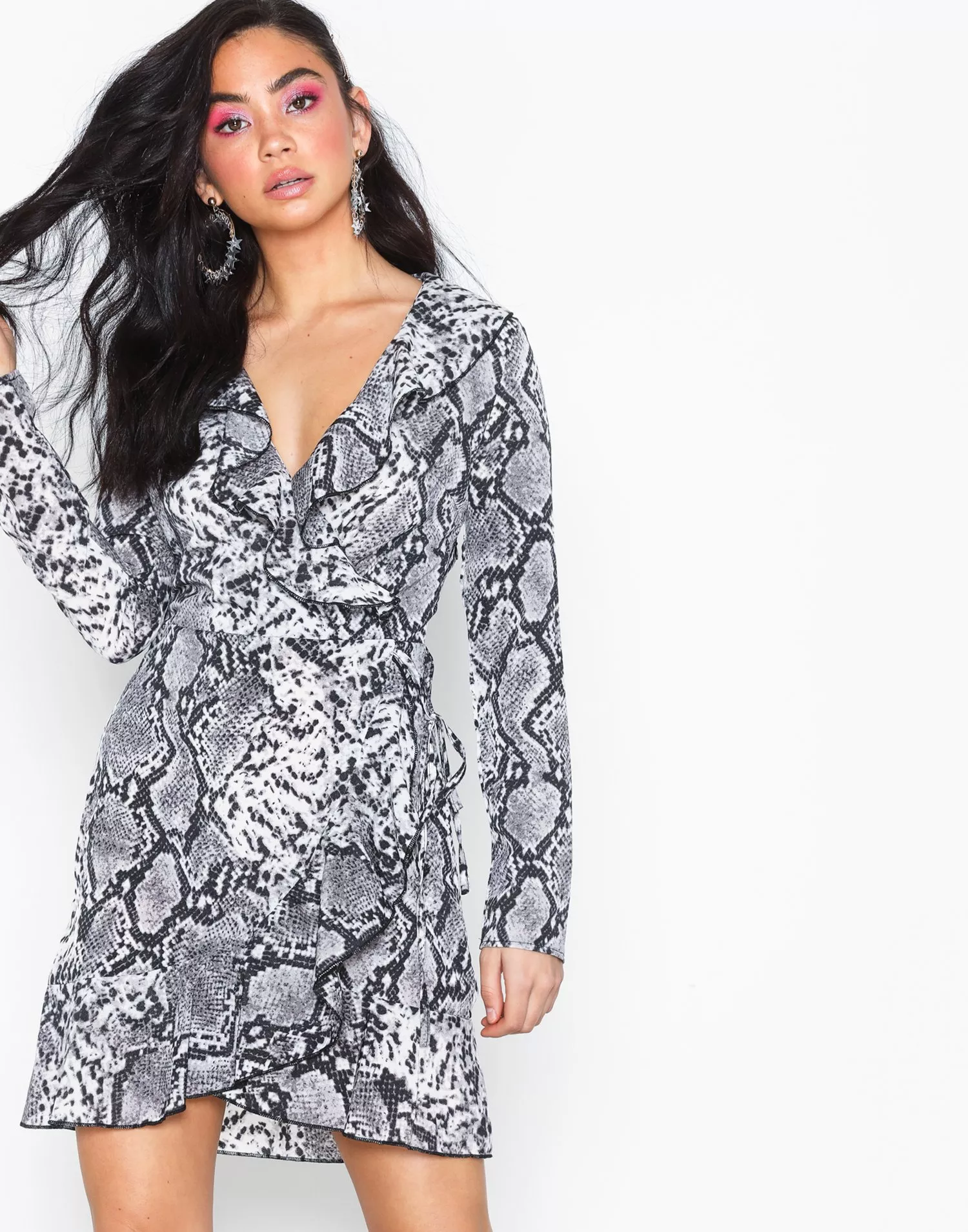 Grey snake hotsell print wrap dress