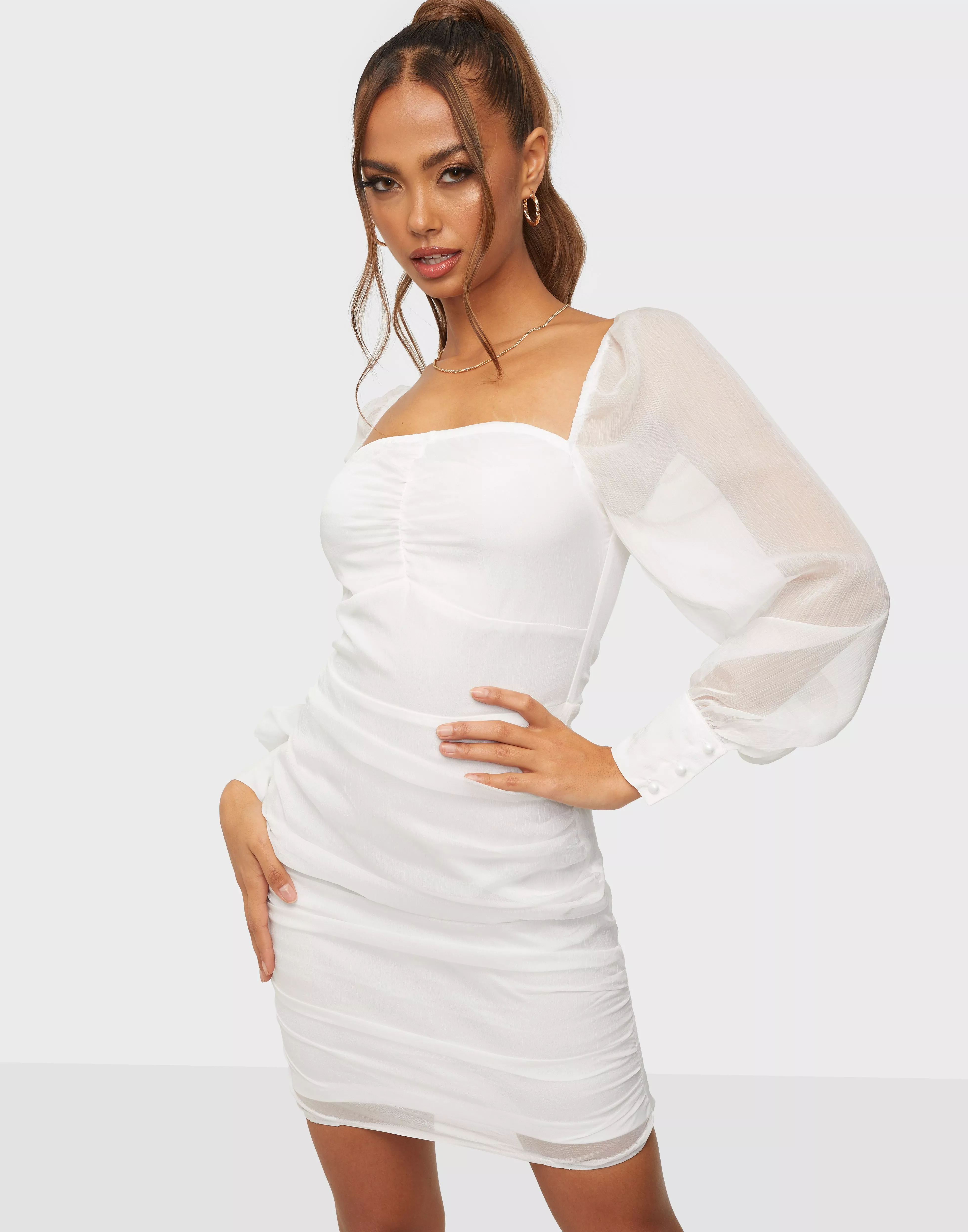 Buy Parisian Sheer Sleeve Mini Dress White Nelly