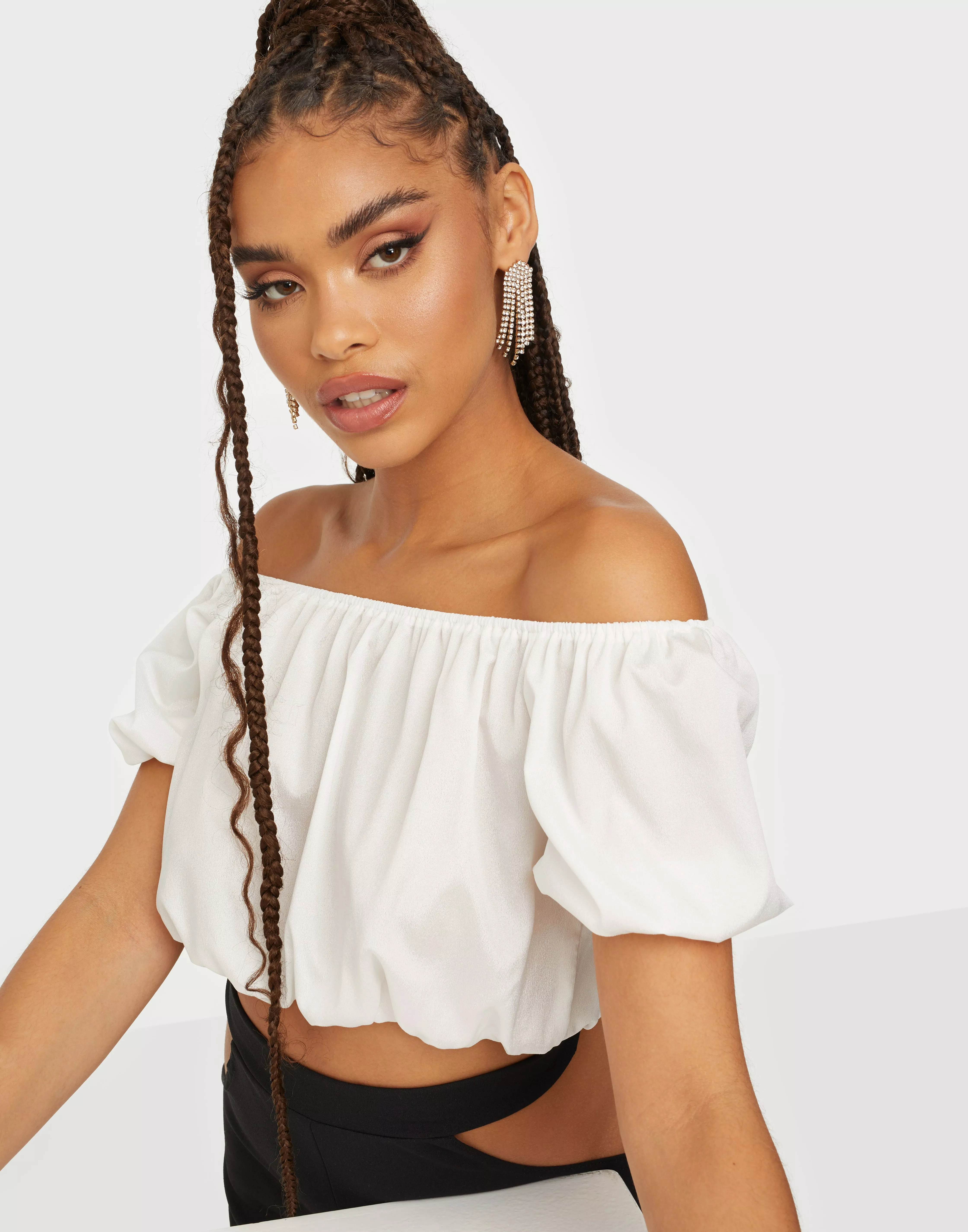 White bardot crop online top