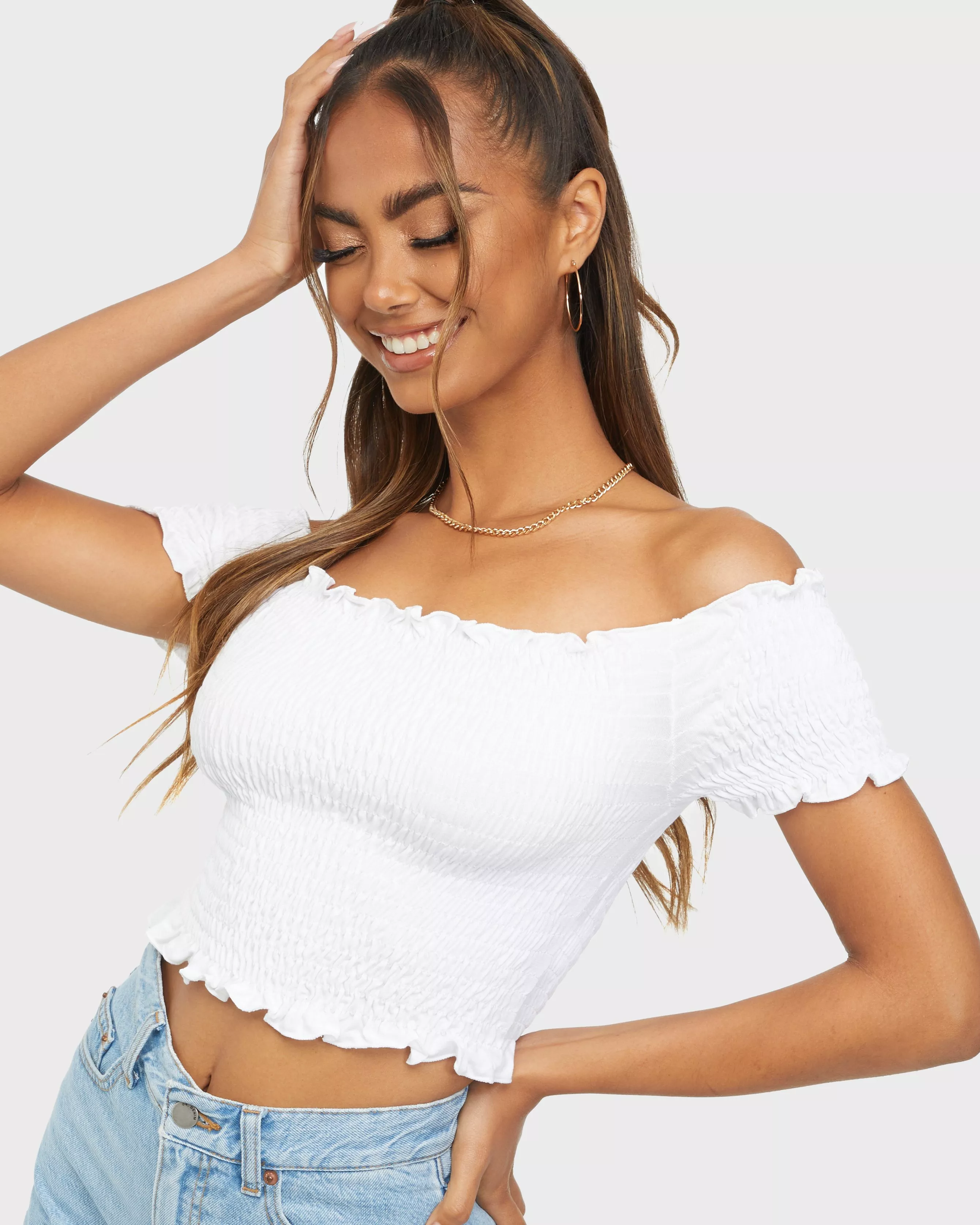 White bardot crop clearance top