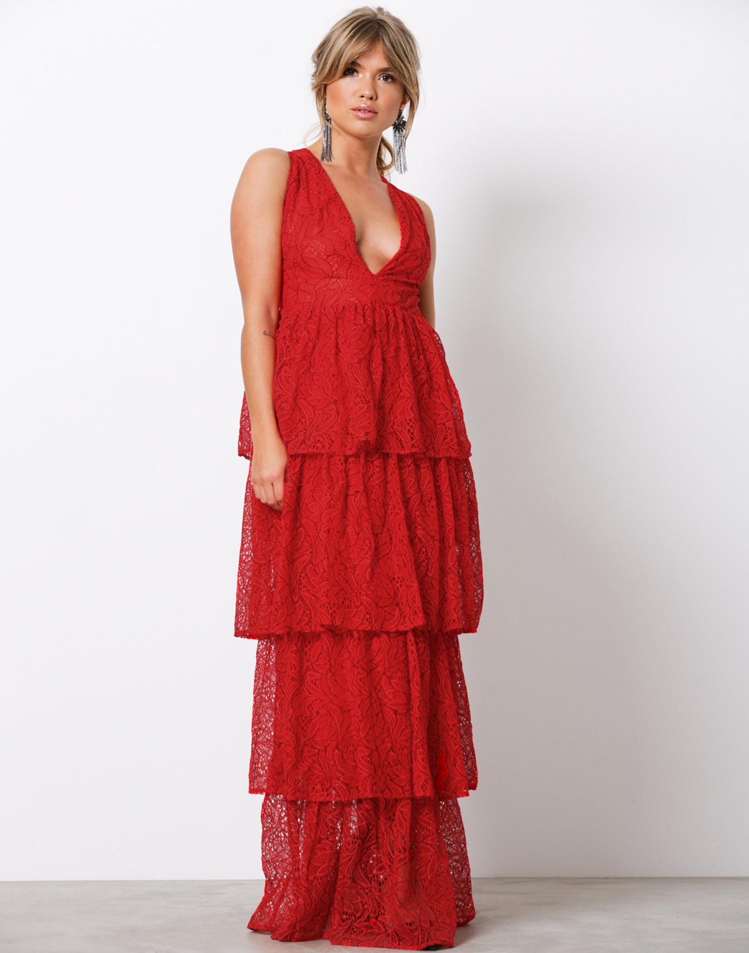 Lace Tiered Frill Maxi Dress