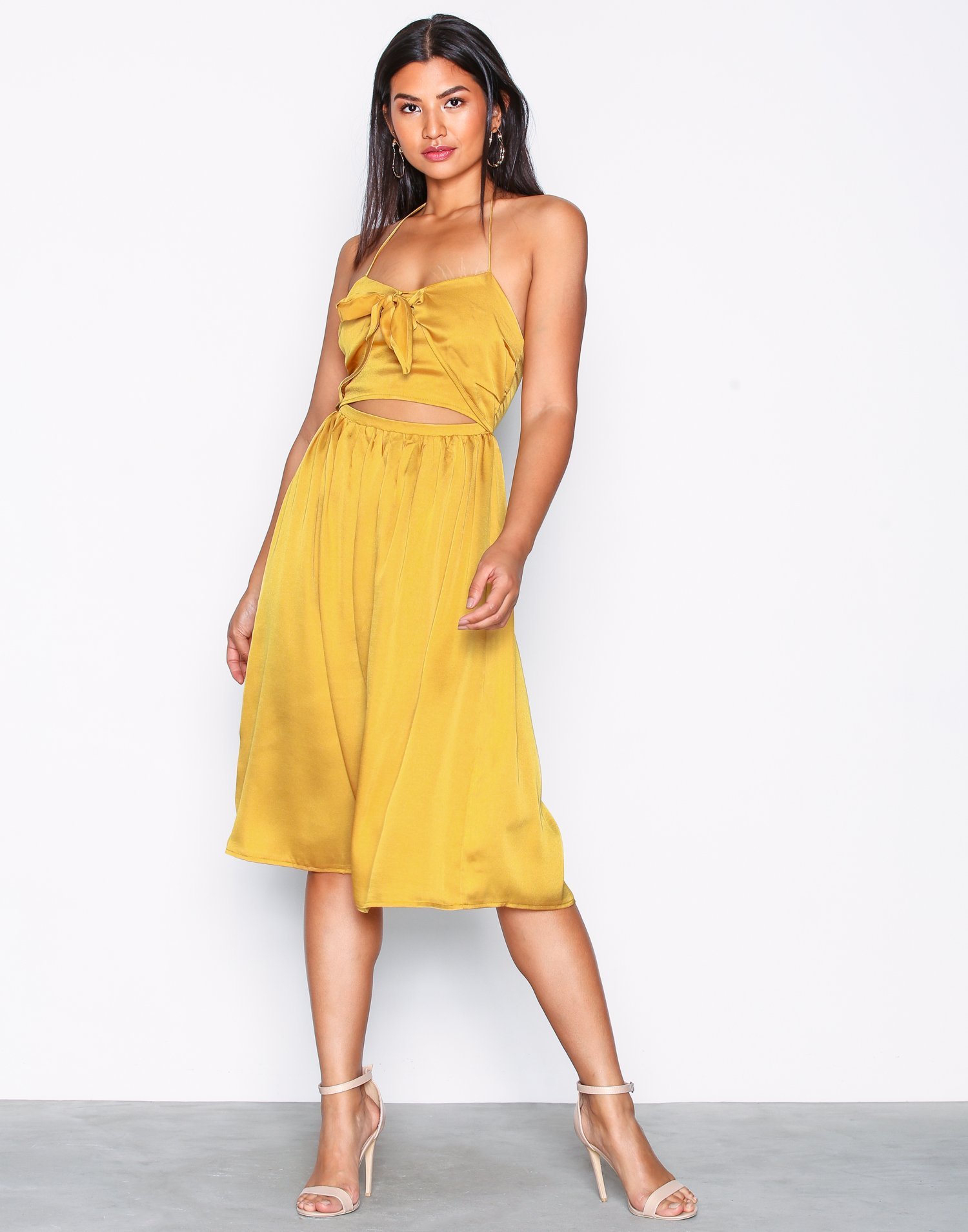 Satin Halterneck Cut Out Midi Dress