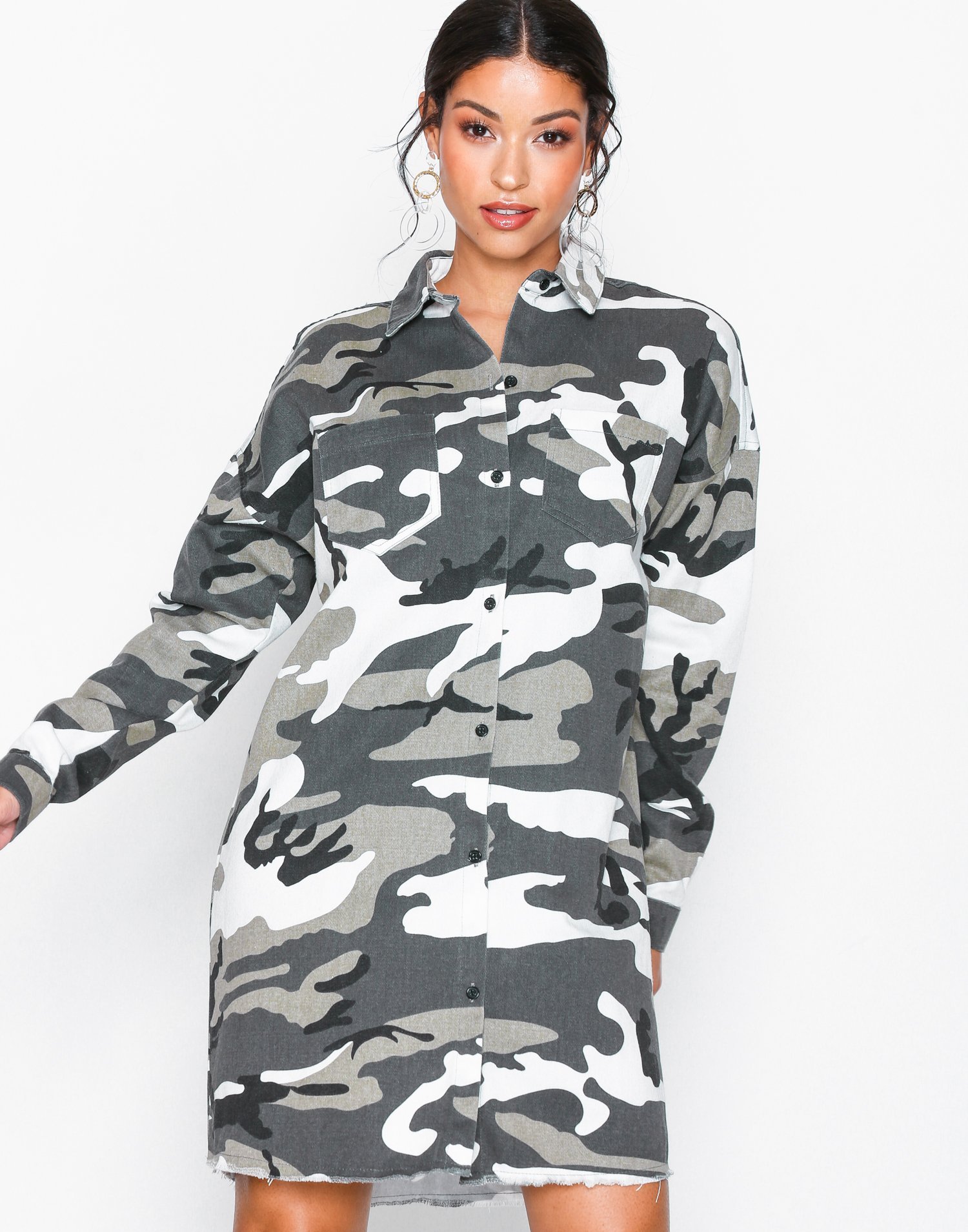 Camo Long Sleeve Shirt Dress