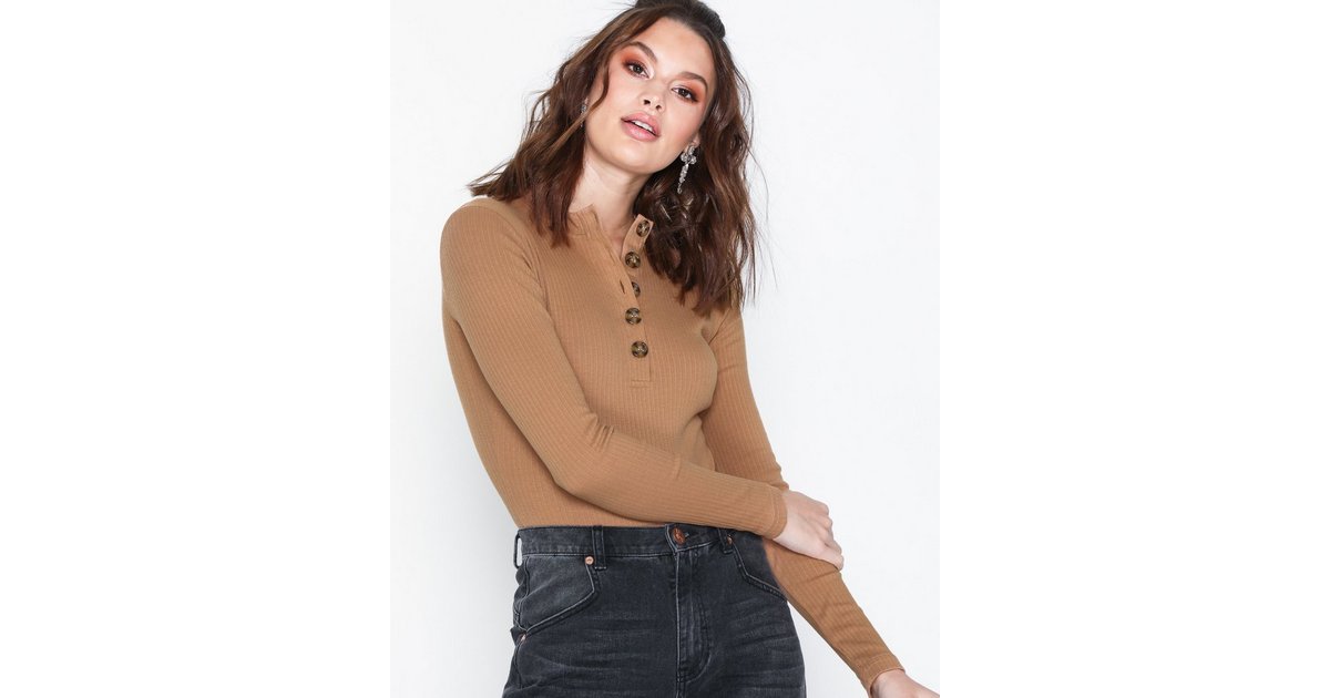 Buy Missguided High Neck Button Bodysuit - Beige | Nelly.com