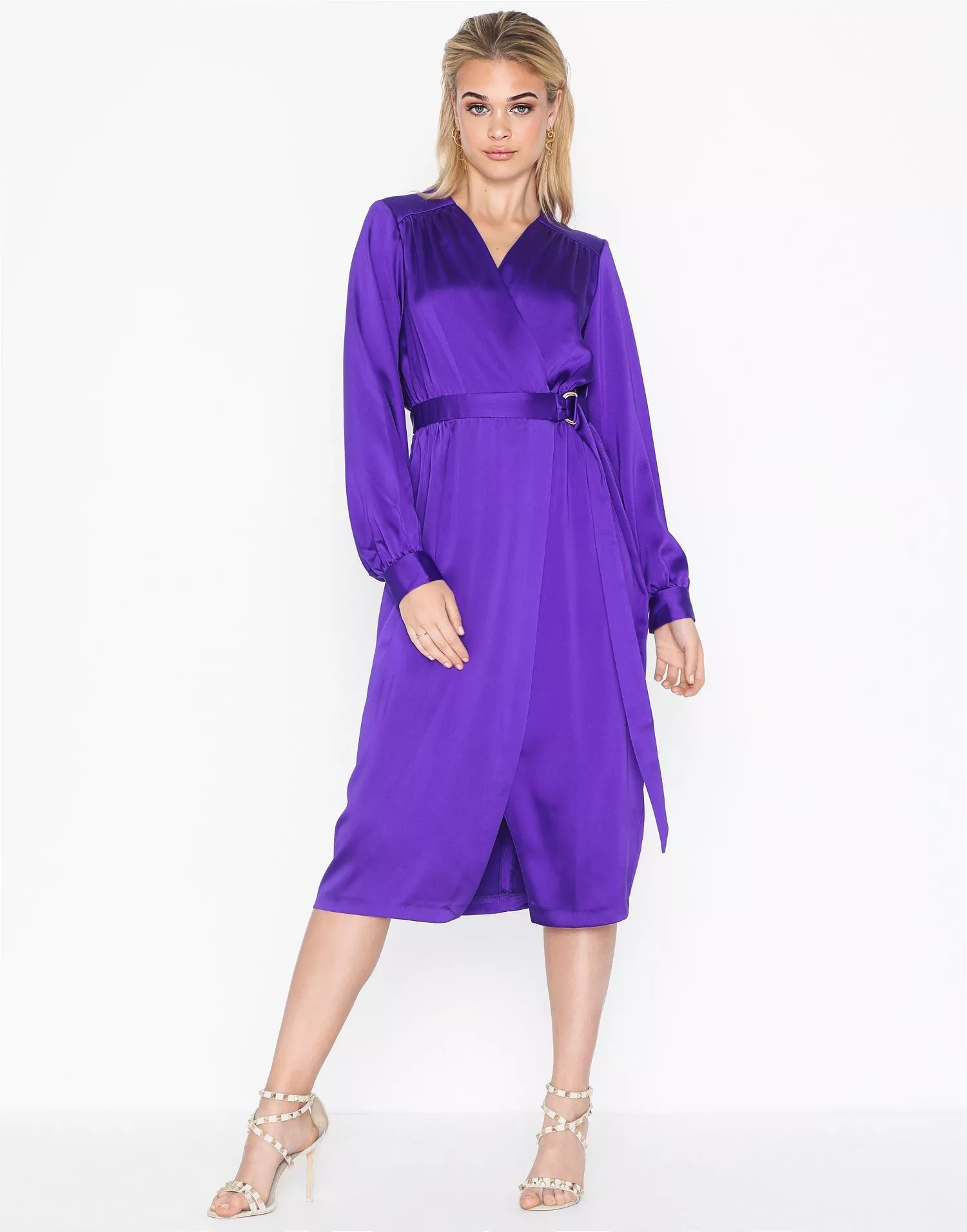 Buy Closet Long Sleeve Midi Dress Purple
