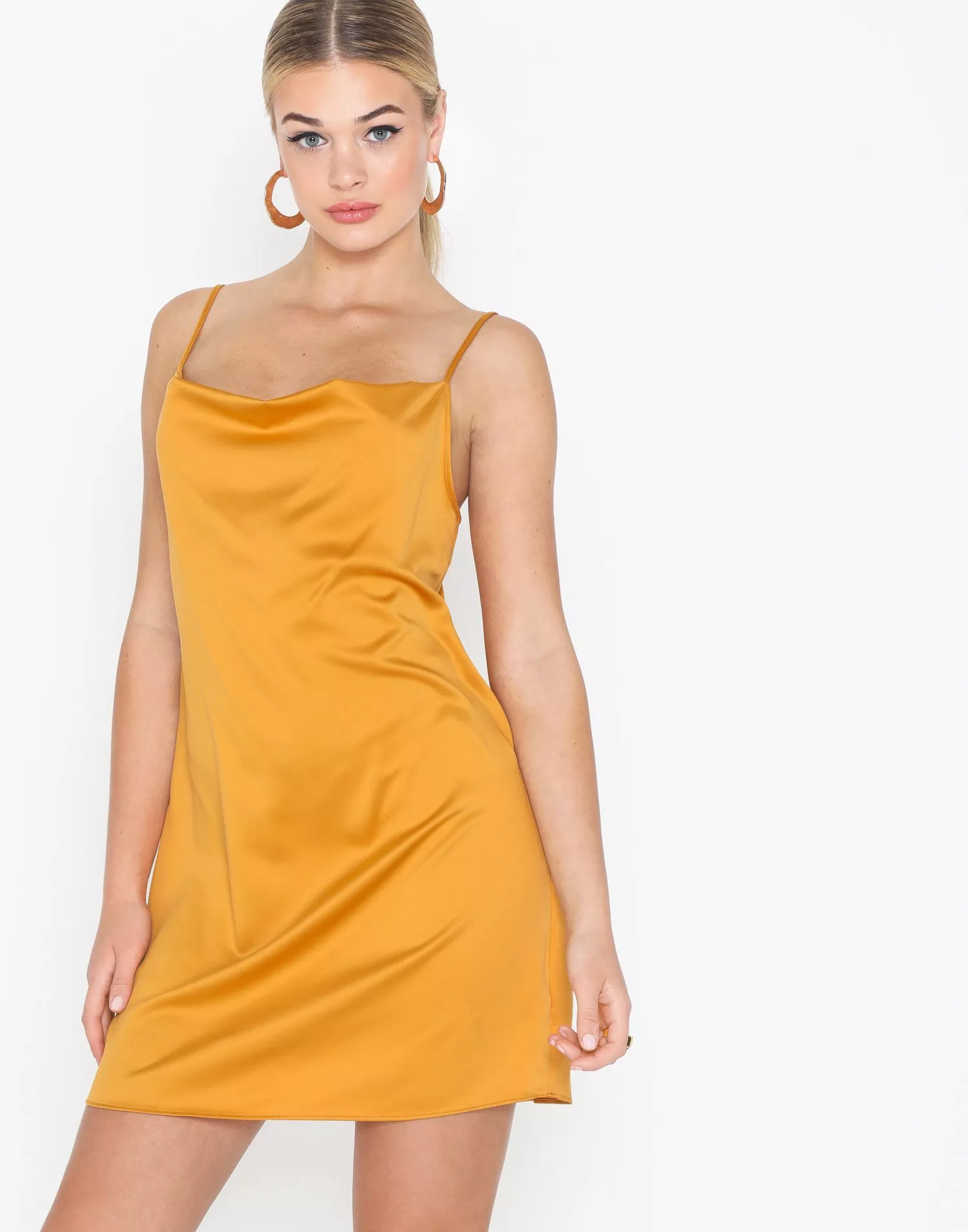 Buy Missguided Satin Cowl Cami Dress - Mustard