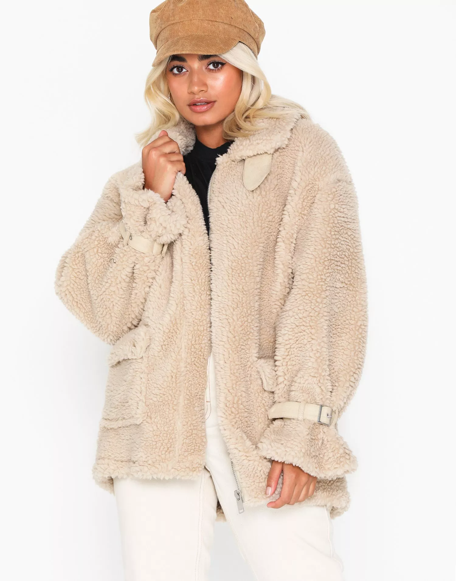 Missguided borg aviator deals jacket in cream