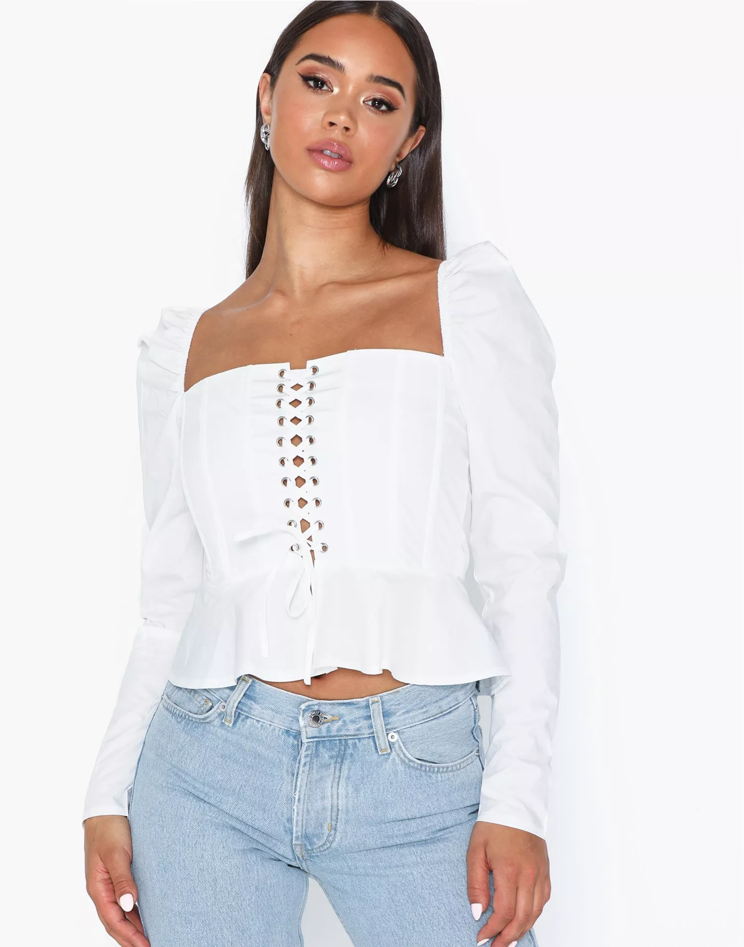 Missguided square neck store peplum top in white