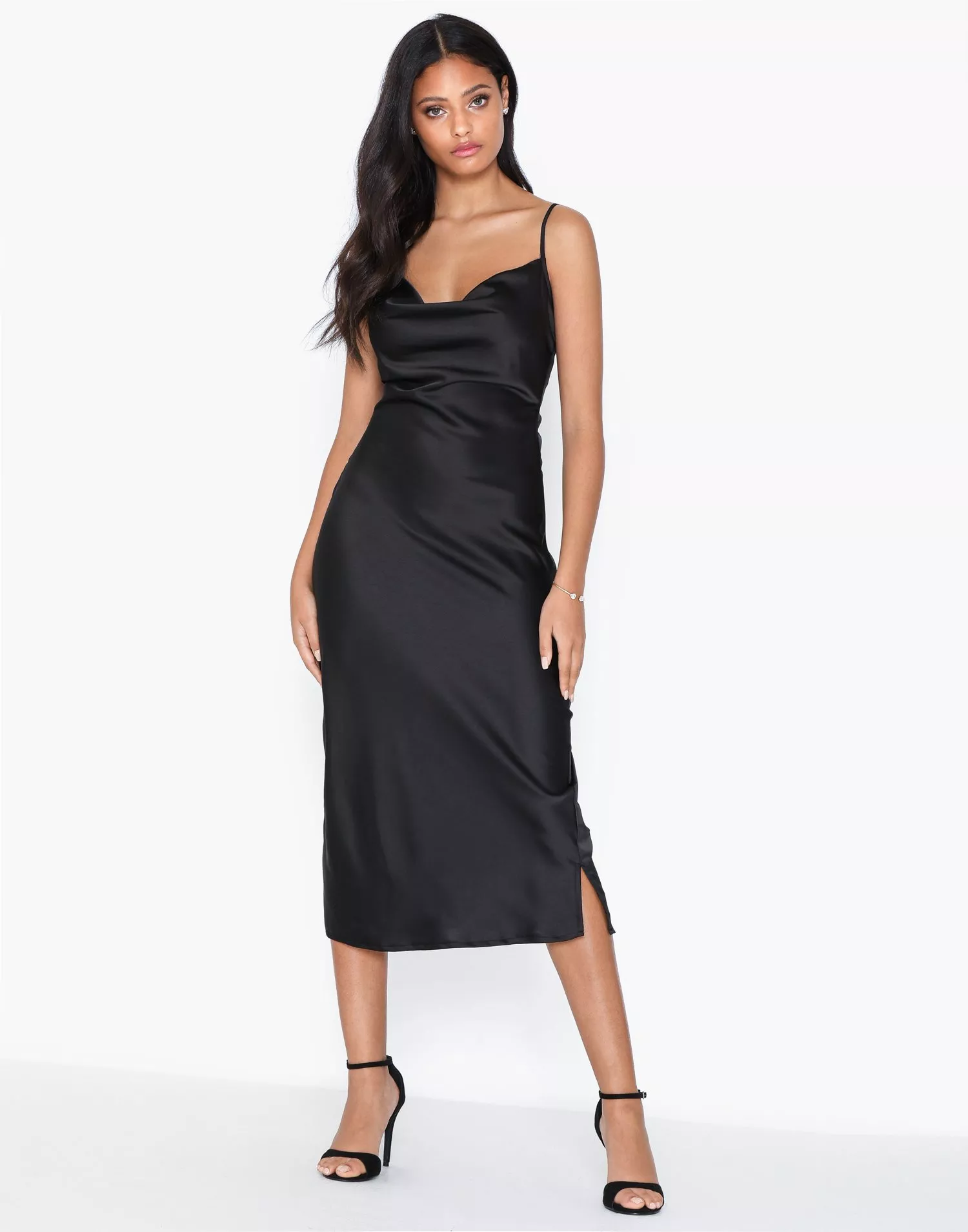 Buy Missguided Satin Cowl Cami Midi Dress - Black | Nelly.com